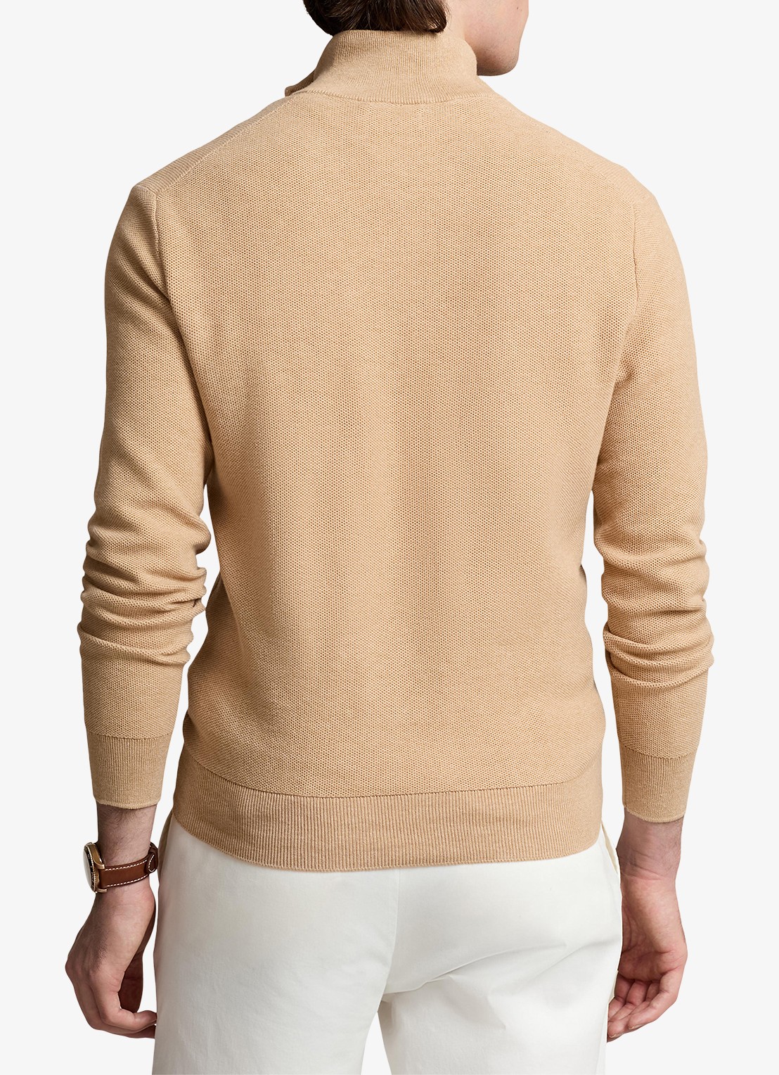 Ralph Lauren Fijngebreide pullover met halve rits en logoborduring - achterkant 3 camel melange / beige