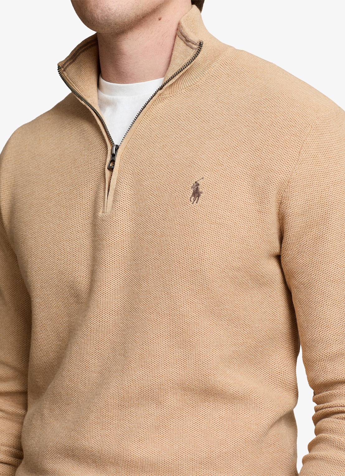Ralph Lauren Fijngebreide pullover met halve rits en logoborduring - detail 2 camel melange / beige