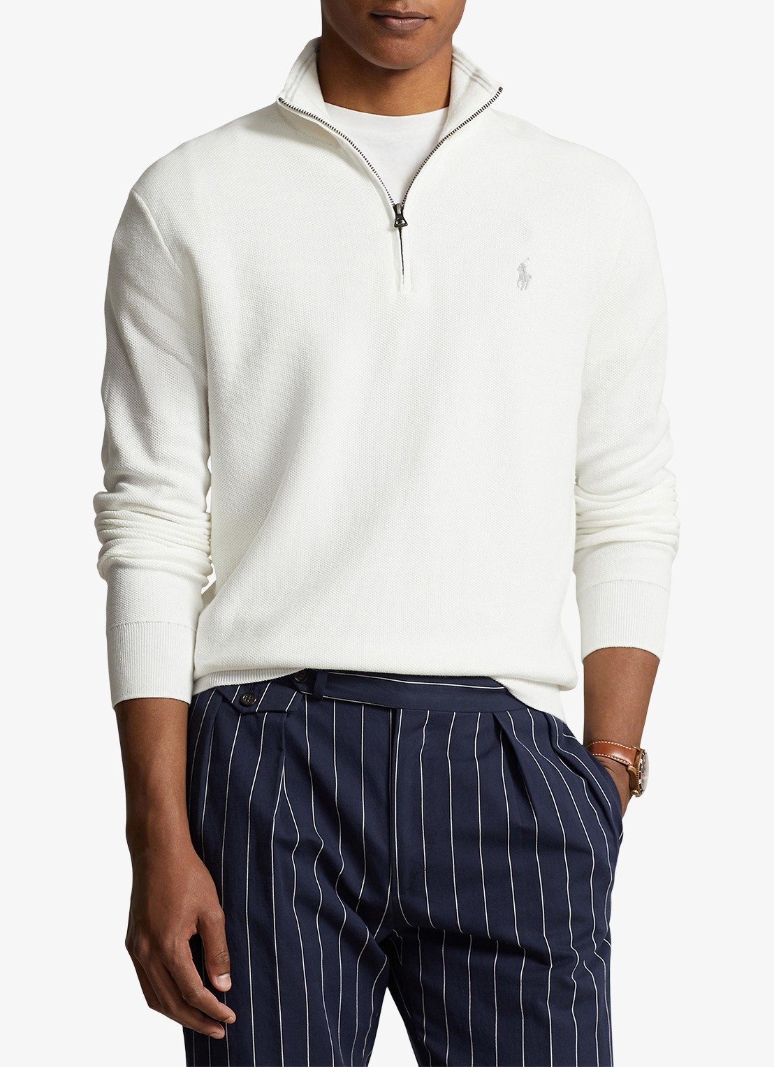 Ralph Lauren Fijngebreide pullover met halve rits en logoborduring - detail deckwash white / wit