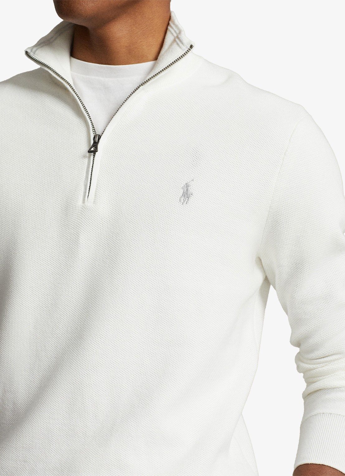 Ralph Lauren Fijngebreide pullover met halve rits en logoborduring - detail 2 deckwash white / wit