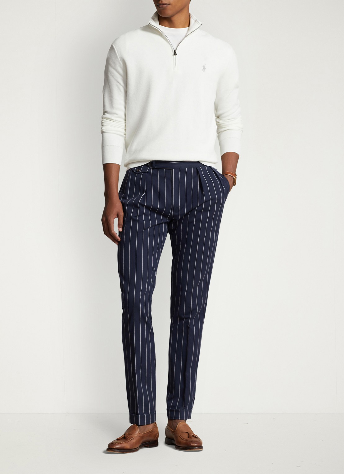 Ralph Lauren Fijngebreide pullover met halve rits en logoborduring - voorkant 5 deckwash white / wit