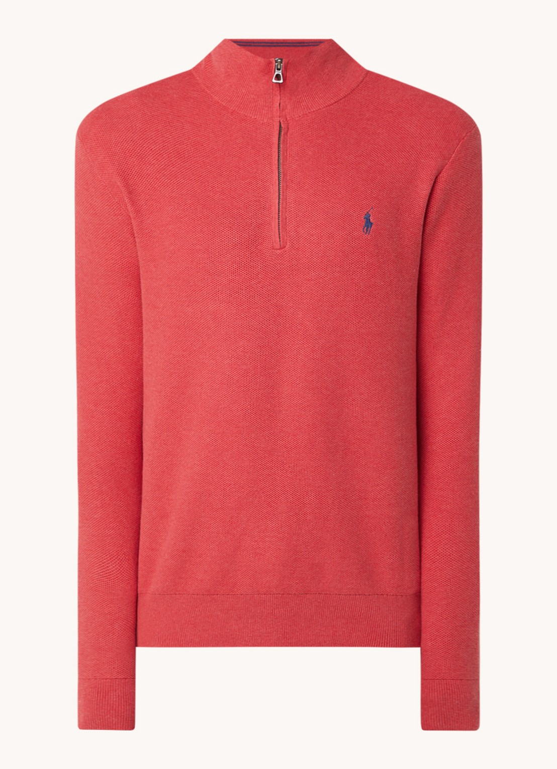 Ralph Lauren Fijngebreide pullover met halve rits en logoborduring - voorkant 2 nantucket red heather / rood