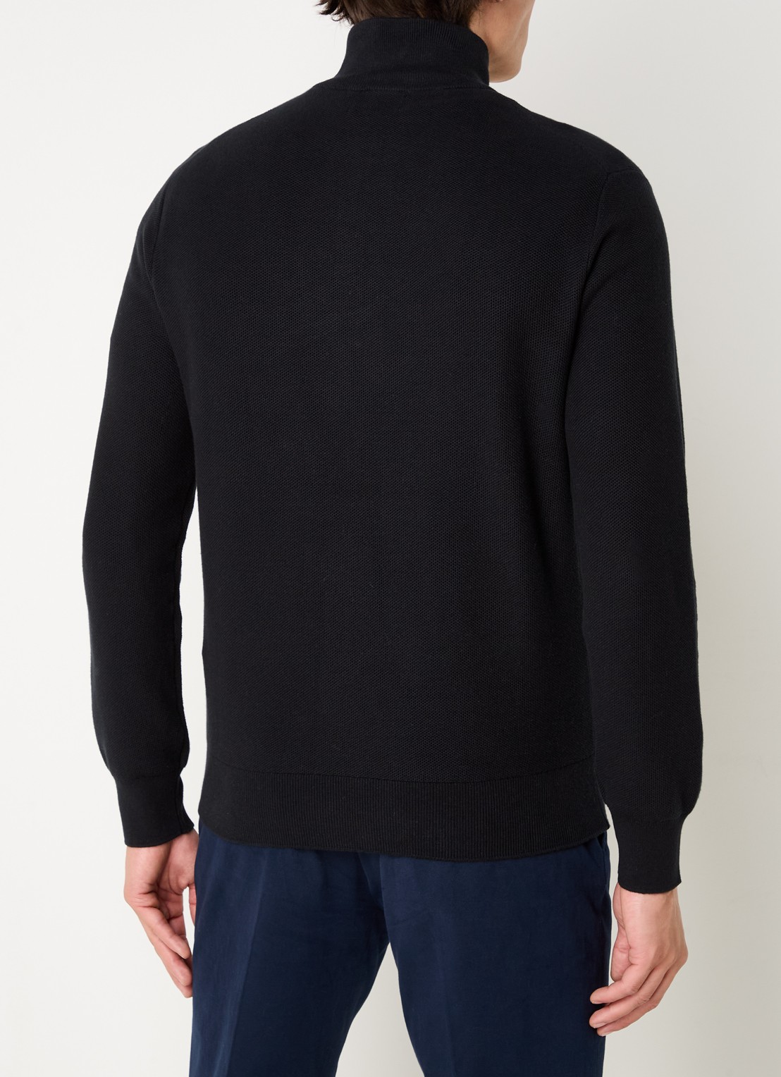 Ralph Lauren Fijngebreide pullover met halve rits en logoborduring - achterkant polo black/tonal purple / zwart