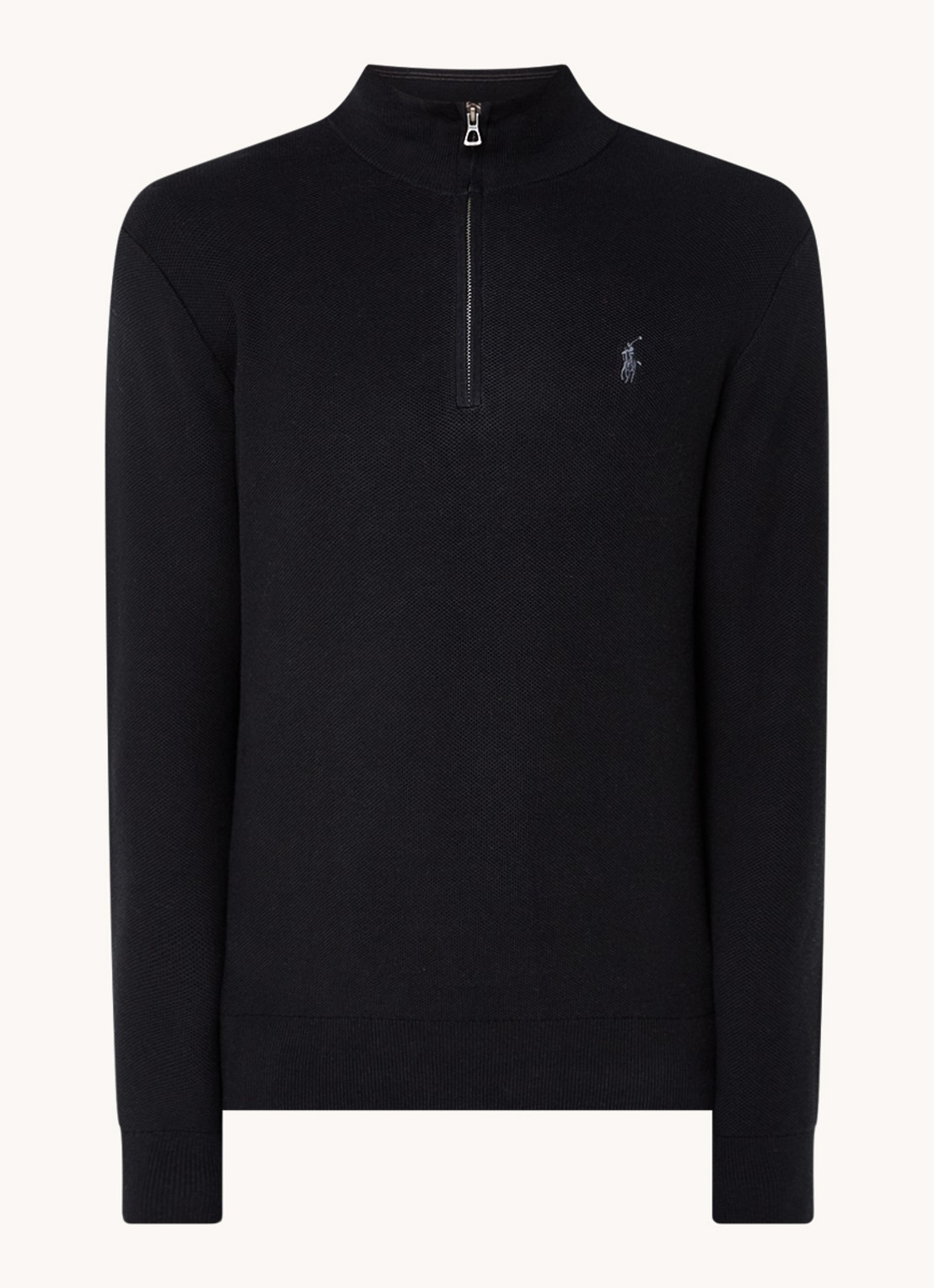 Ralph Lauren Fijngebreide pullover met halve rits en logoborduring - voorkant 3 polo black/tonal purple / zwart