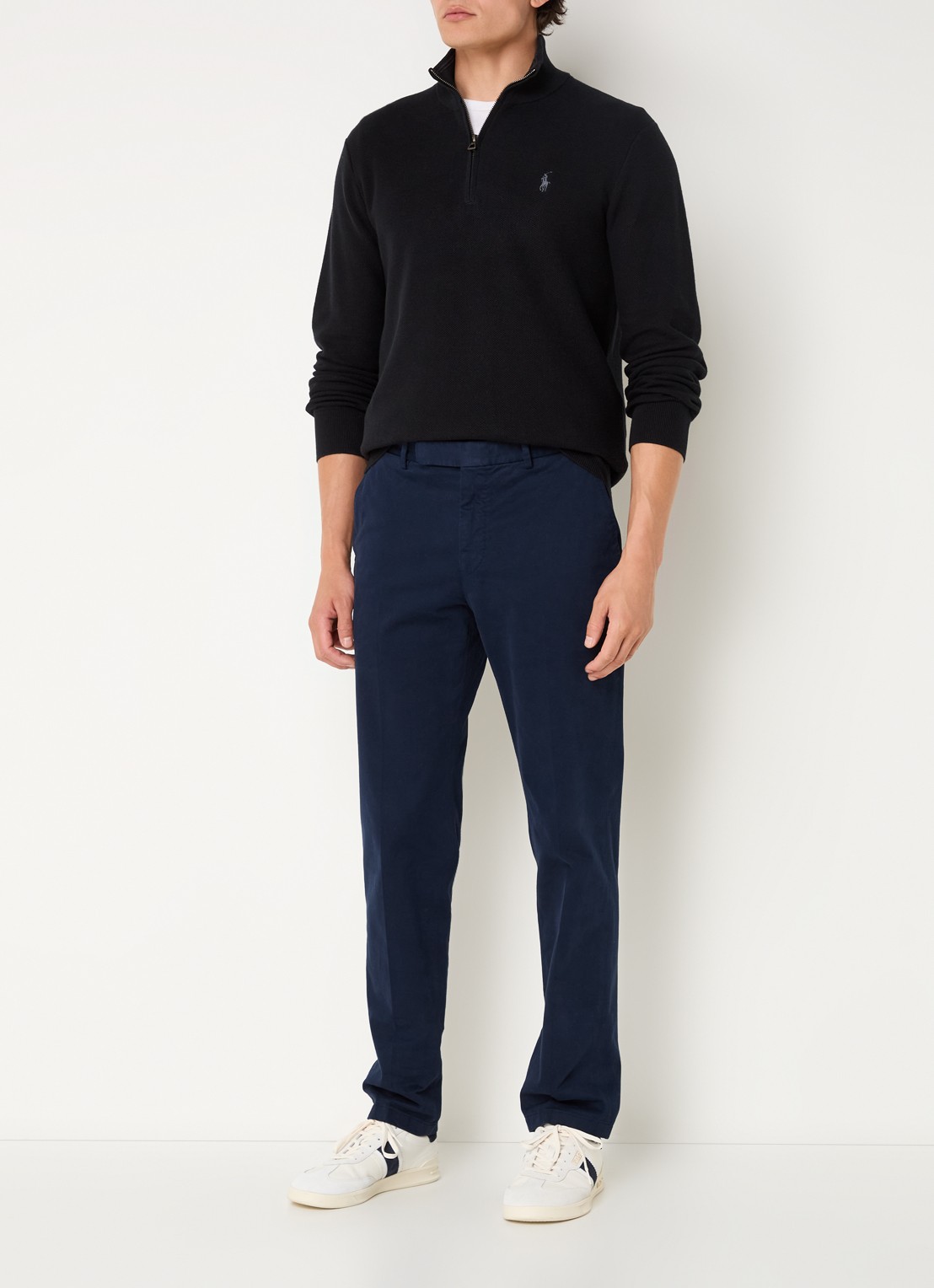 Ralph Lauren Fijngebreide pullover met halve rits en logoborduring - voorkant 4 polo black/tonal purple / zwart