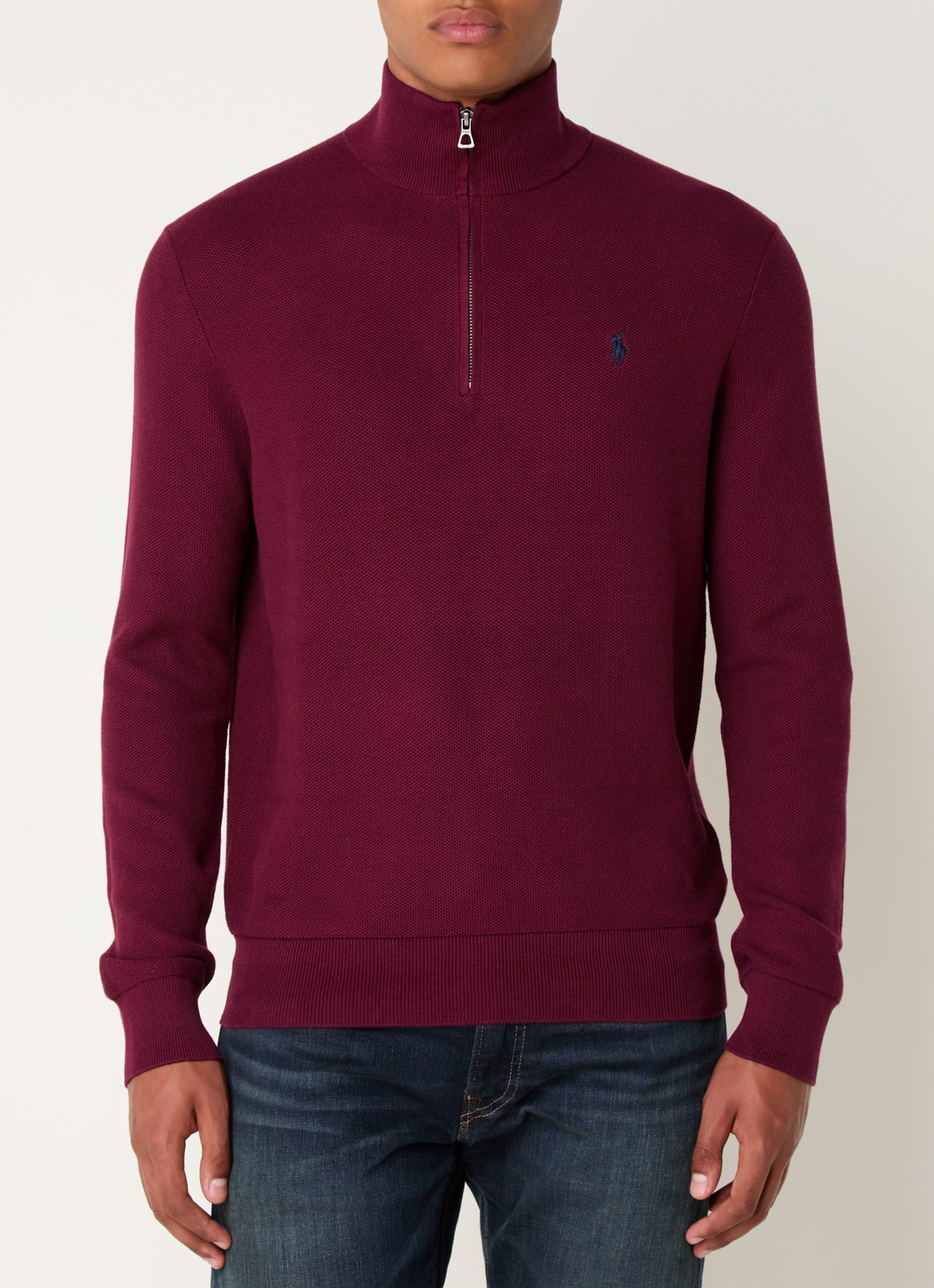 Ralph Lauren Fijngebreide pullover met halve rits en logoborduring - detail damson red / rood