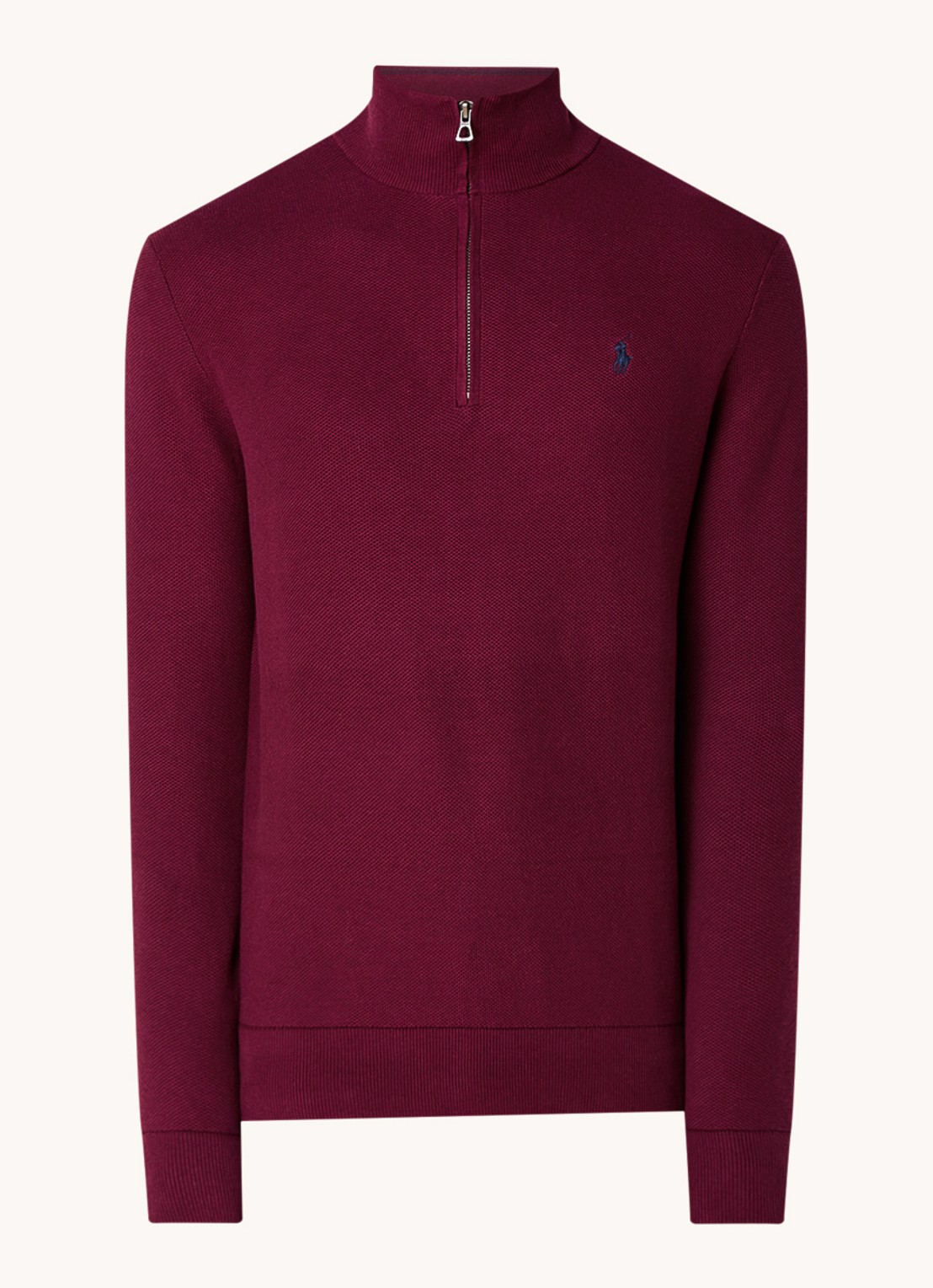 Ralph Lauren Fijngebreide pullover met halve rits en logoborduring - voorkant 3 damson red / rood