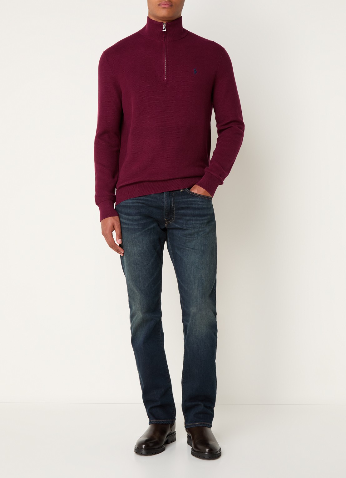 Ralph Lauren Fijngebreide pullover met halve rits en logoborduring - voorkant 4 damson red / rood