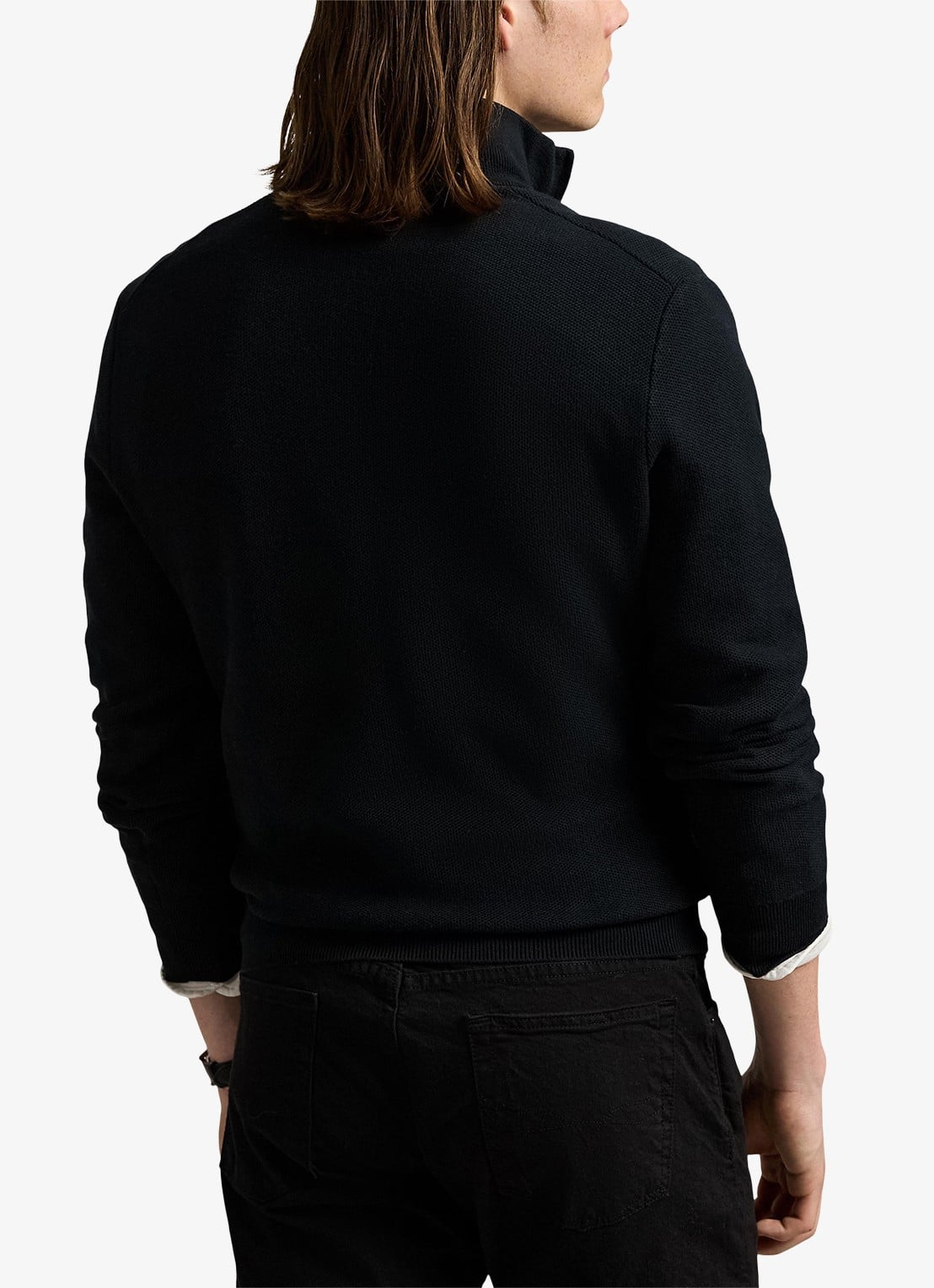 Ralph Lauren Fijngebreide pullover met halve rits en logoborduring - achterkant 3 polo black/tonal purple / zwart