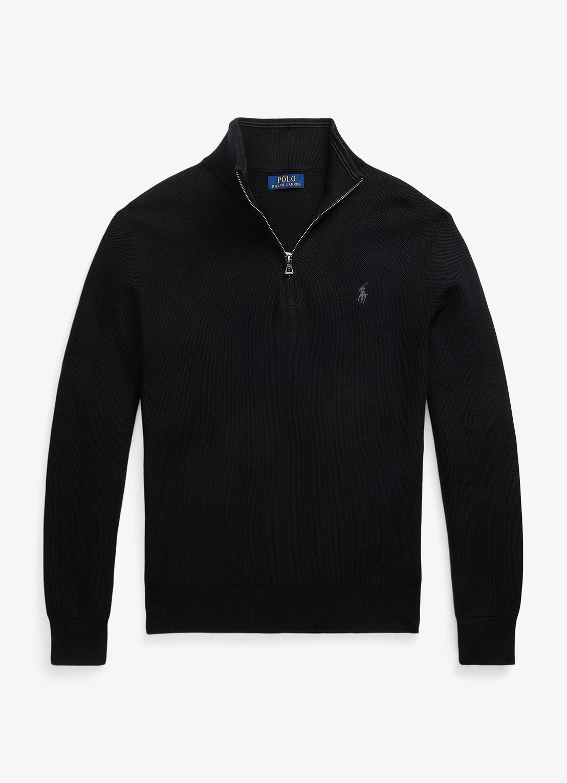 Ralph Lauren Fijngebreide pullover met halve rits en logoborduring - voorkant polo black/tonal purple / zwart
