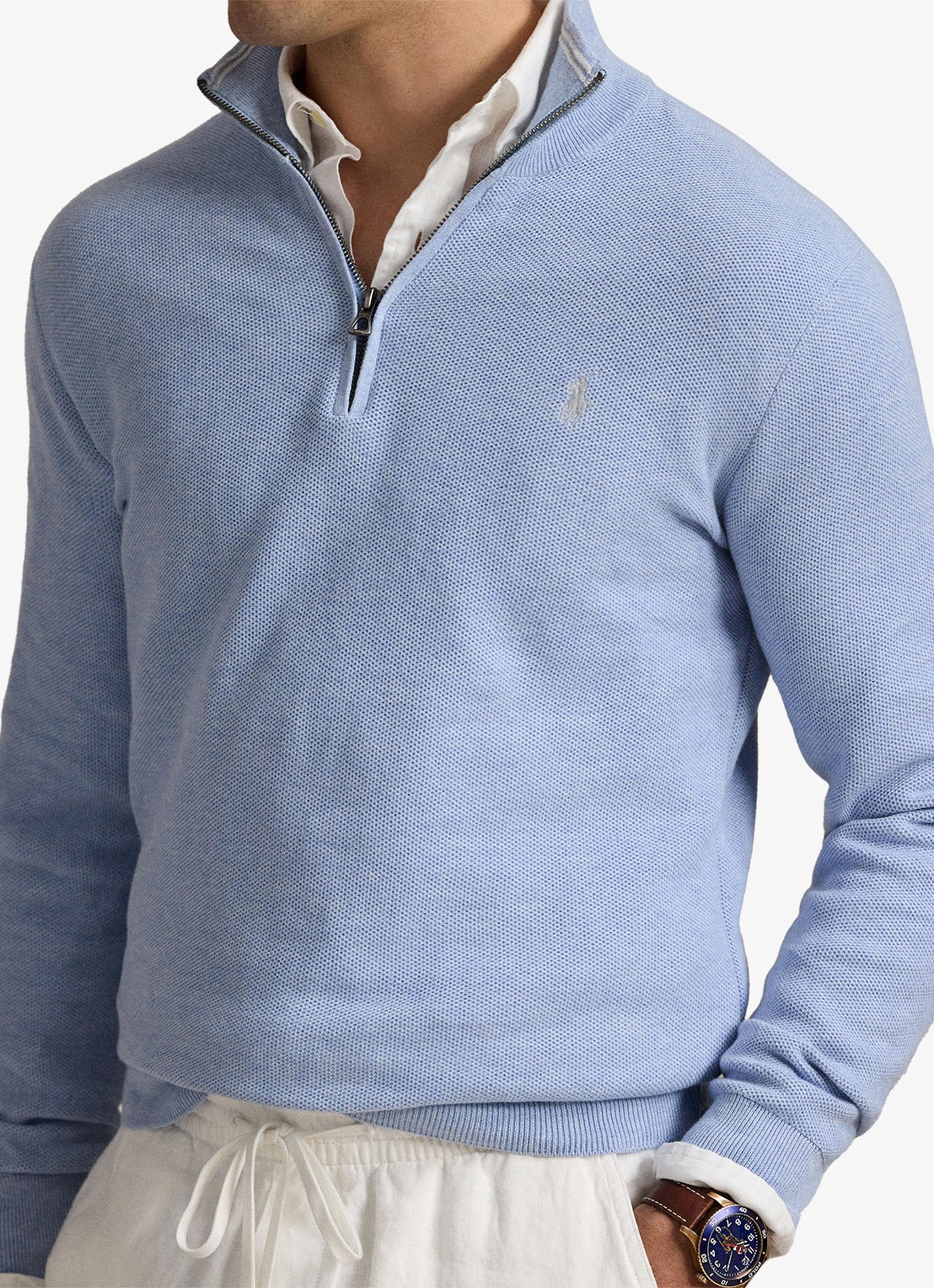 Ralph Lauren Fijngebreide pullover met halve rits en logoborduring - detail 2 blue hyacinth heather / blauw