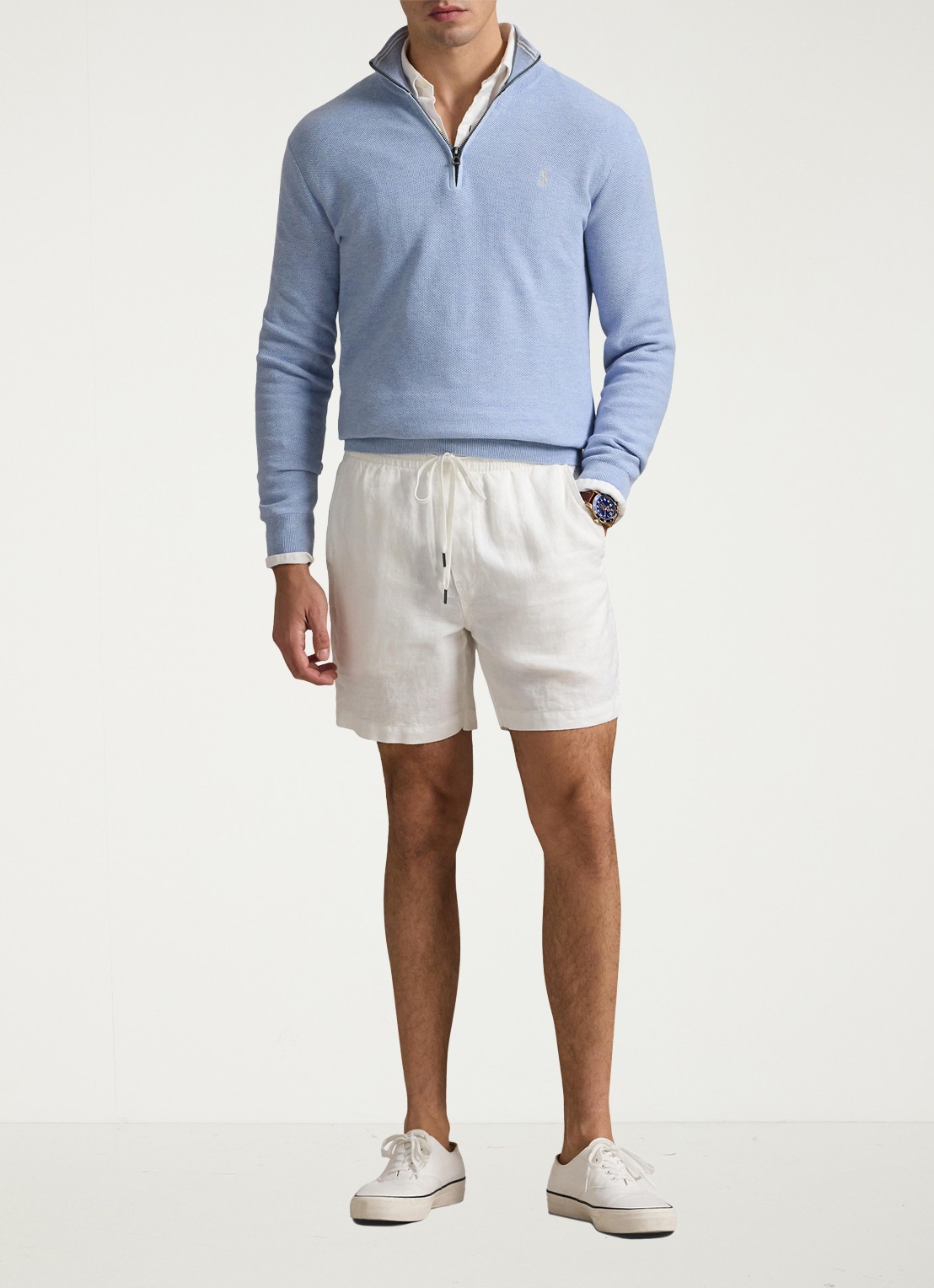 Ralph Lauren Fijngebreide pullover met halve rits en logoborduring - voorkant 4 blue hyacinth heather / blauw