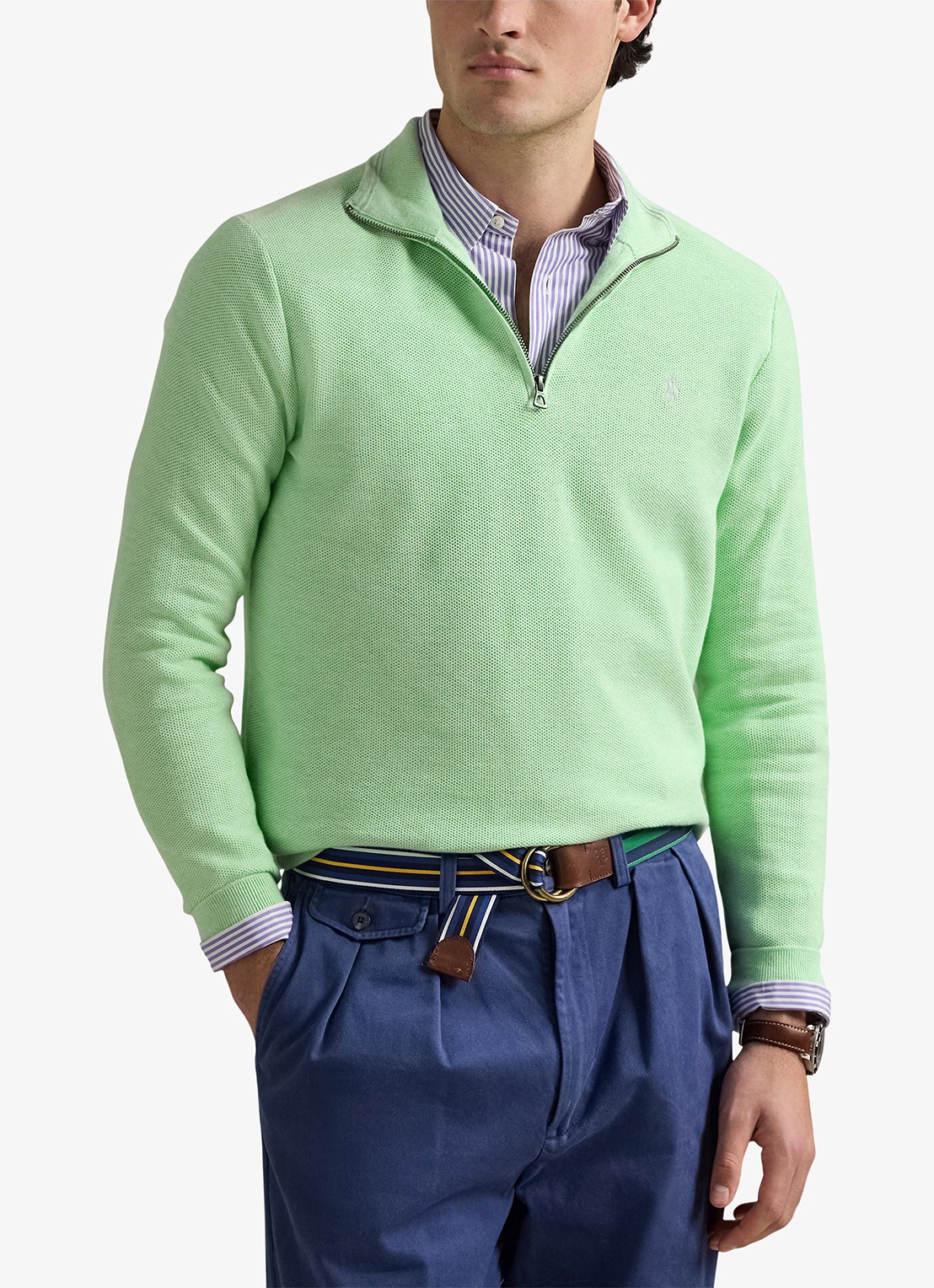 Ralph Lauren Fijngebreide pullover met halve rits en logoborduring - detail artichoke green heather / groen