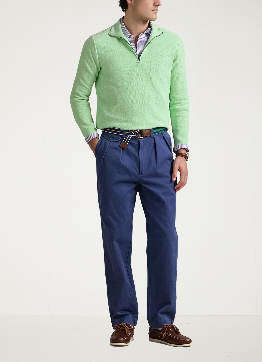 Ralph Lauren Fijngebreide pullover met halve rits en logoborduring - voorkant 4 artichoke green heather / groen