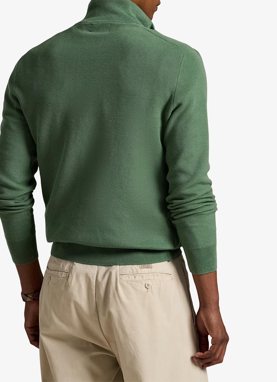 Ralph Lauren Fijngebreide pullover met halve rits en logoborduring - achterkant 3 fatigue / groen