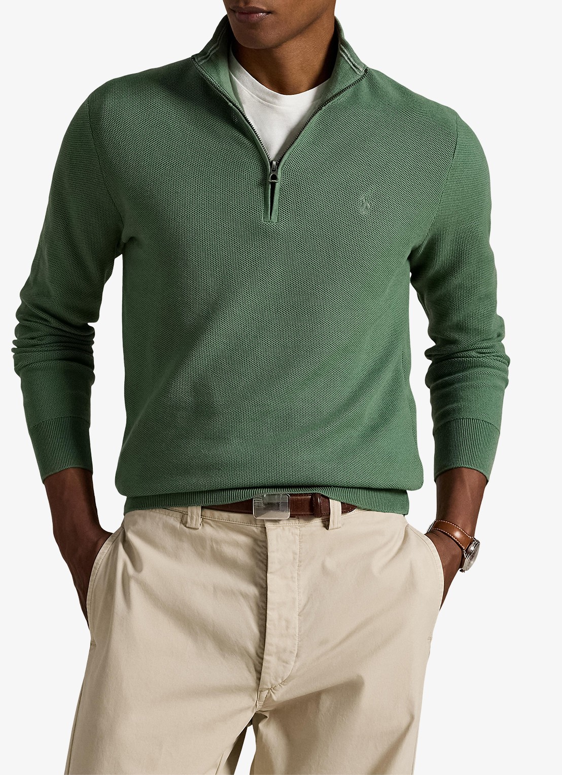 Ralph Lauren Fijngebreide pullover met halve rits en logoborduring - detail fatigue / groen