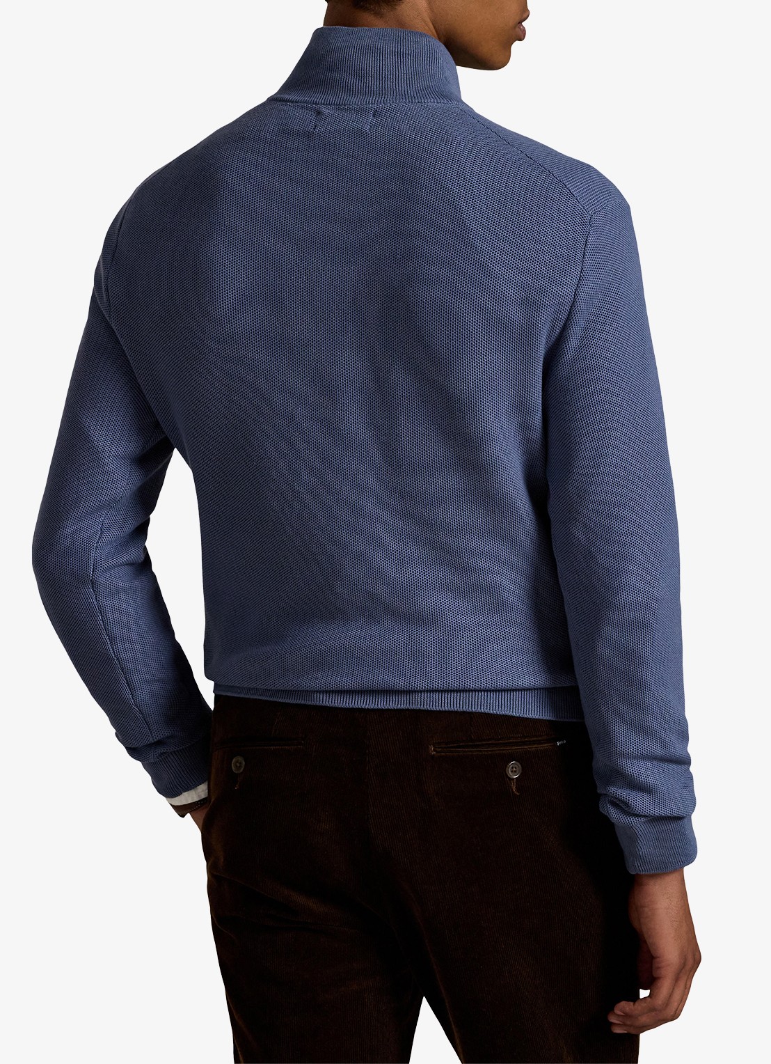 Ralph Lauren Fijngebreide pullover met halve rits en logoborduring - achterkant 5 capri blue / blauw