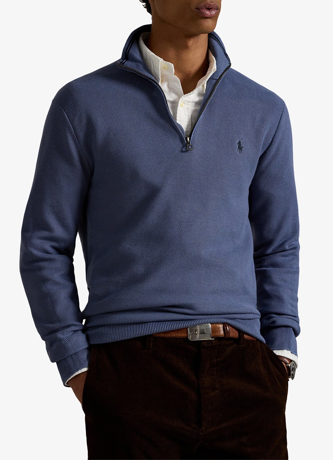 Ralph Lauren Fijngebreide pullover met halve rits en logoborduring - detail 3 capri blue / blauw
