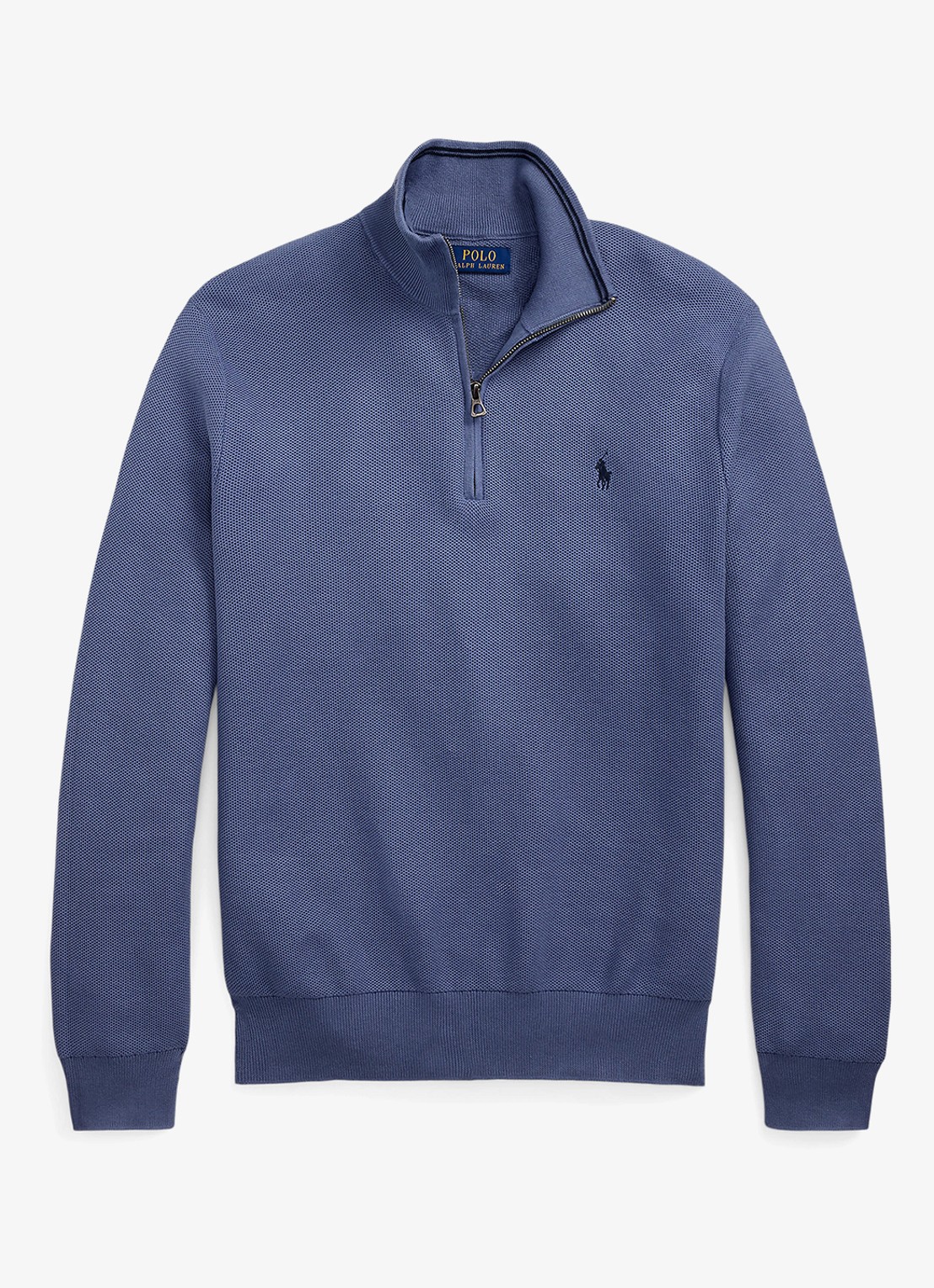 Ralph Lauren Fijngebreide pullover met halve rits en logoborduring - voorkant capri blue / blauw
