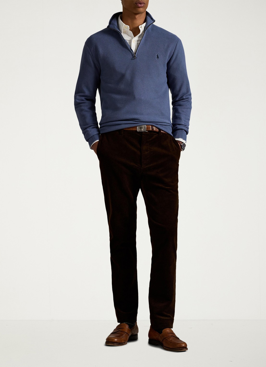 Ralph Lauren Fijngebreide pullover met halve rits en logoborduring - voorkant 2 capri blue / blauw
