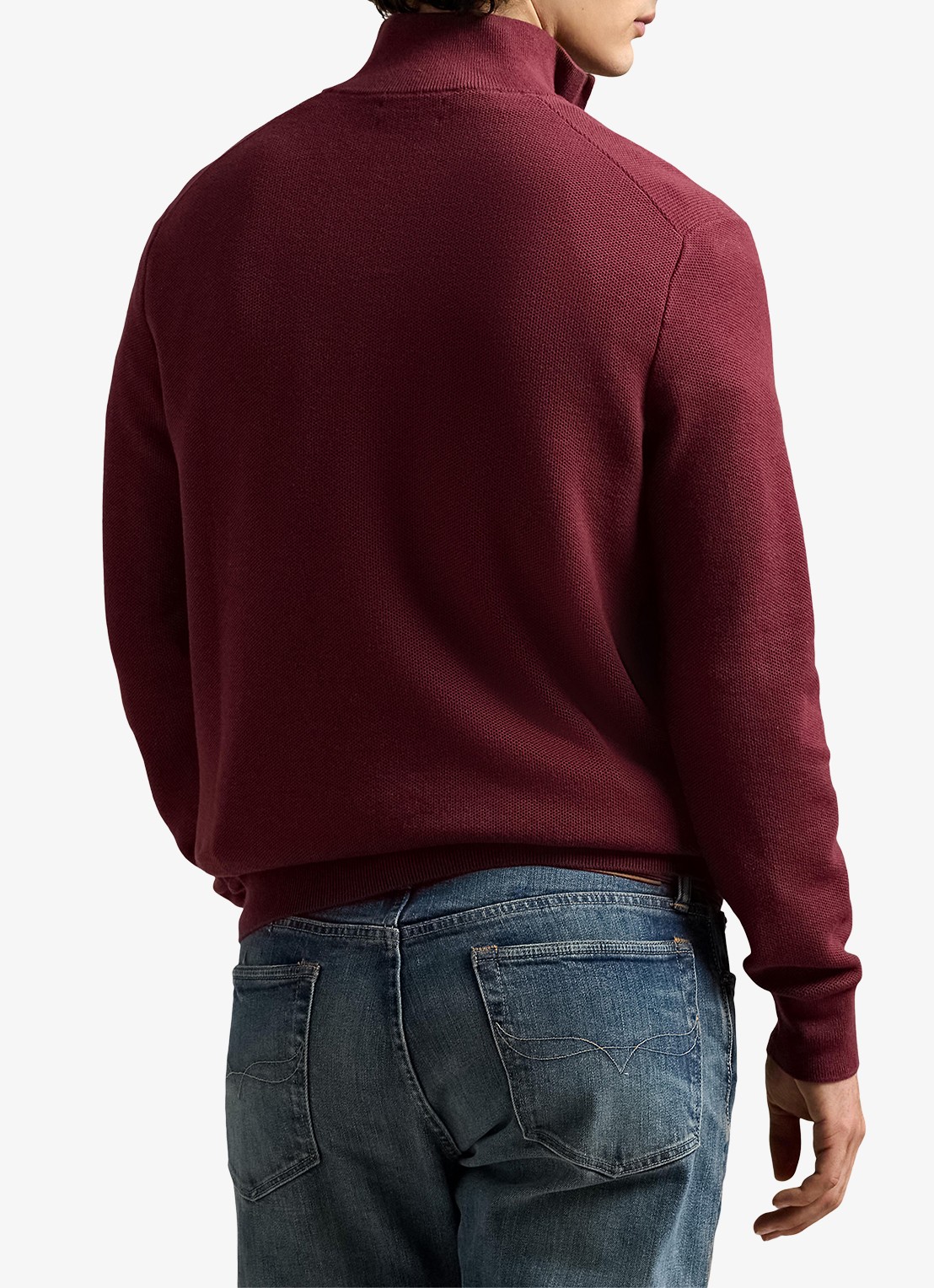 Ralph Lauren Fijngebreide pullover met halve rits en logoborduring - achterkant 5 red wine / wijnrood