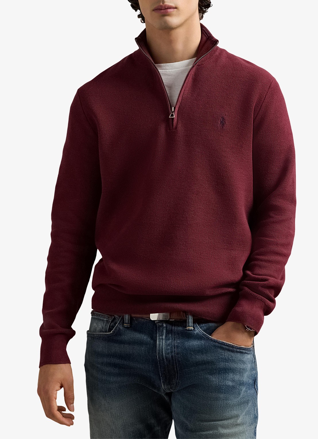 Ralph Lauren Fijngebreide pullover met halve rits en logoborduring - detail 3 red wine / wijnrood