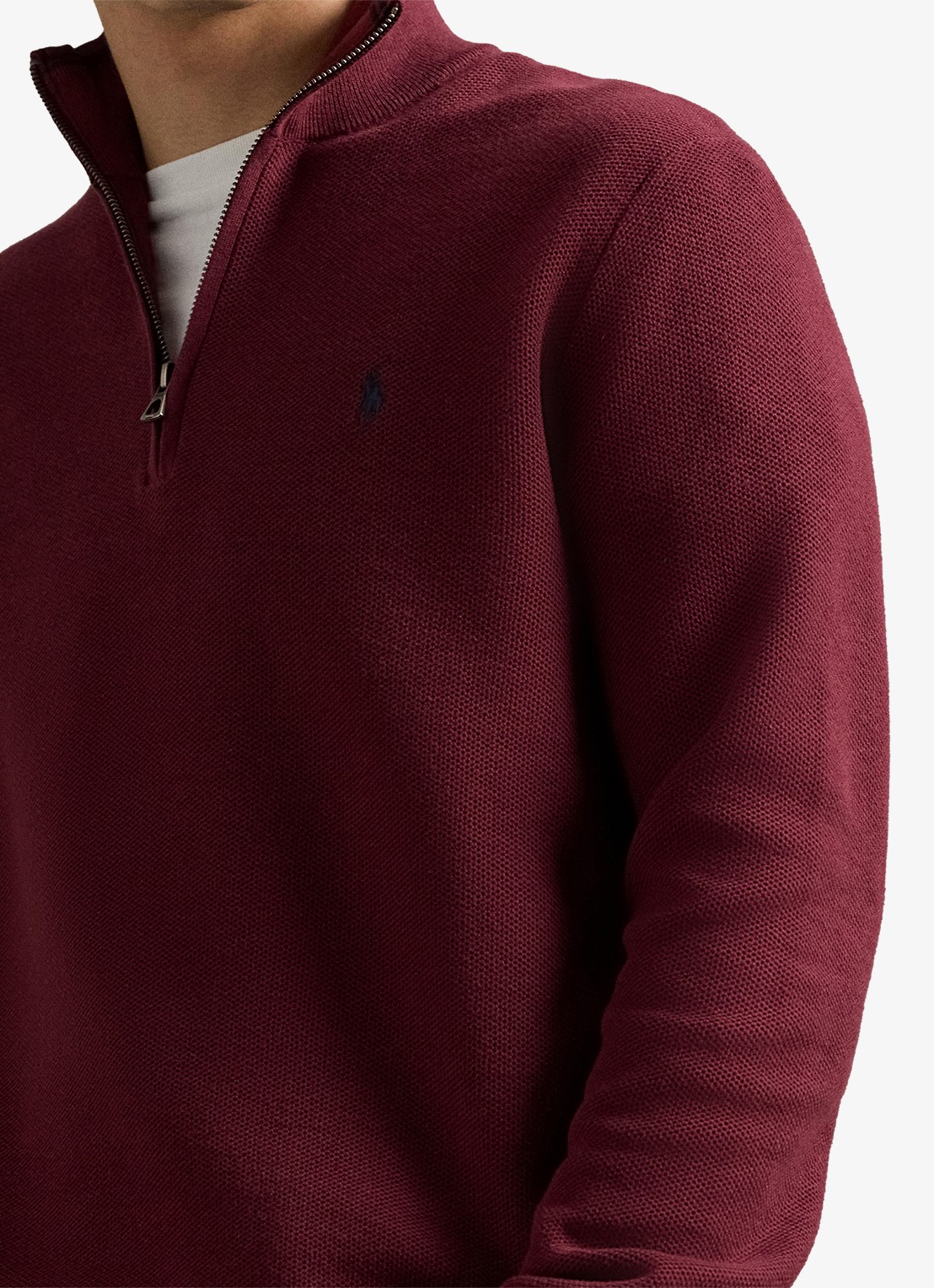 Ralph Lauren Fijngebreide pullover met halve rits en logoborduring - detail 4 red wine / wijnrood
