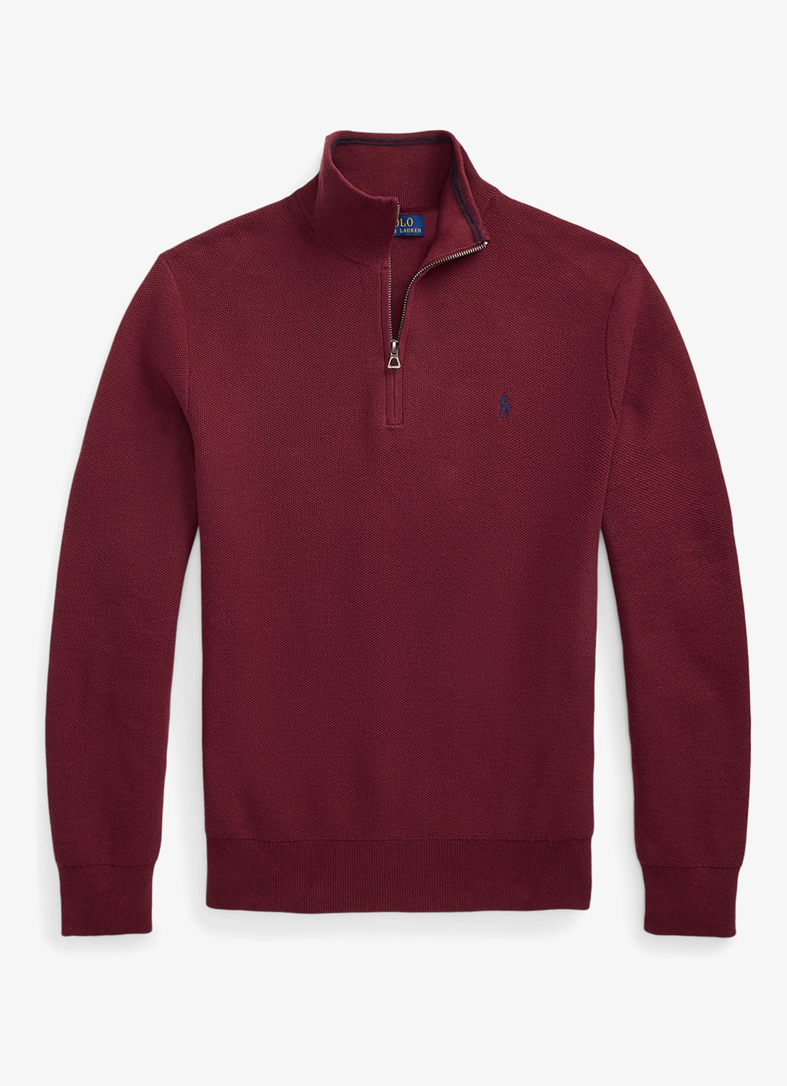 Ralph Lauren Fijngebreide pullover met halve rits en logoborduring - voorkant red wine / wijnrood