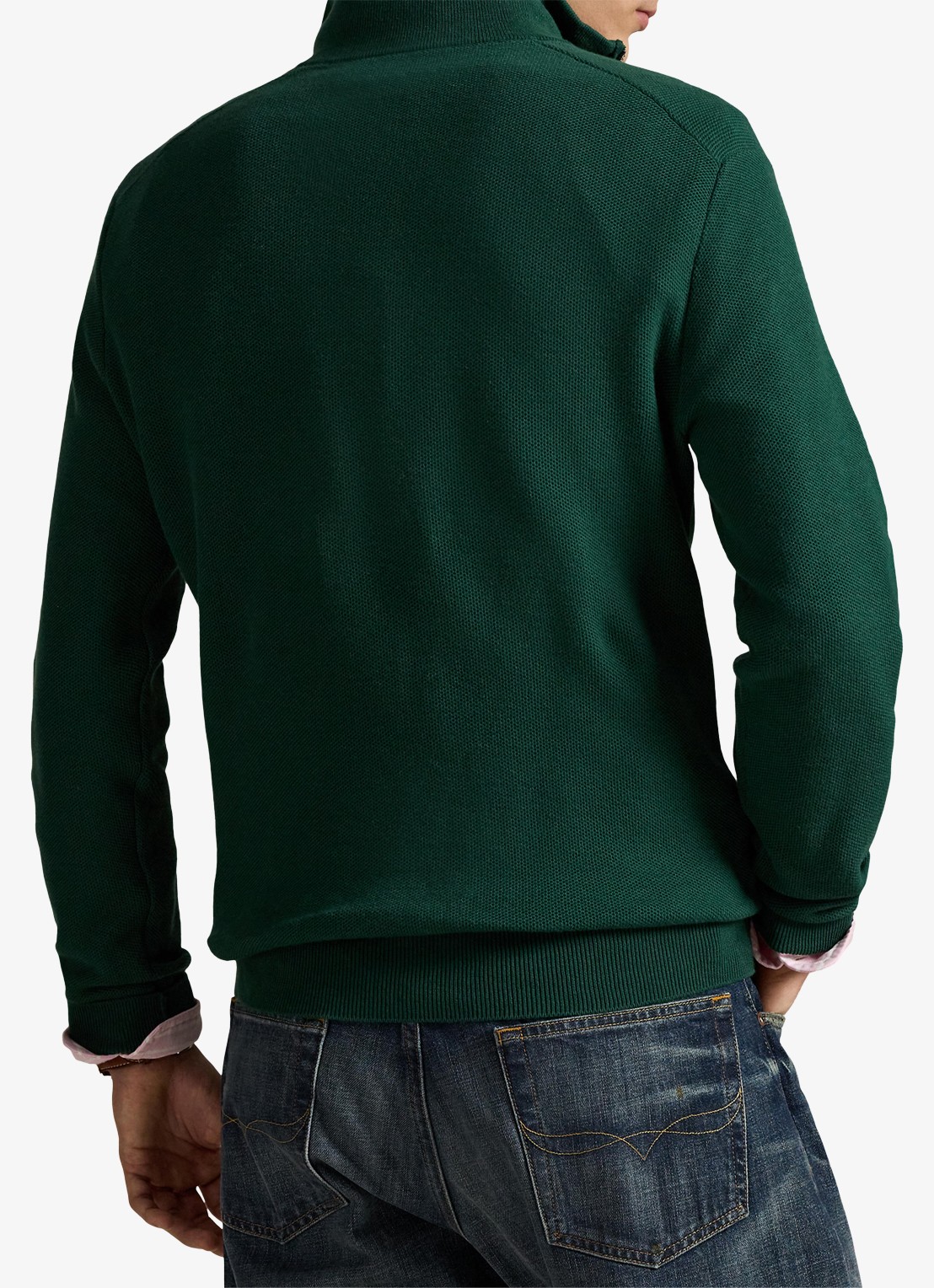 Ralph Lauren Fijngebreide pullover met halve rits en logoborduring - achterkant groen