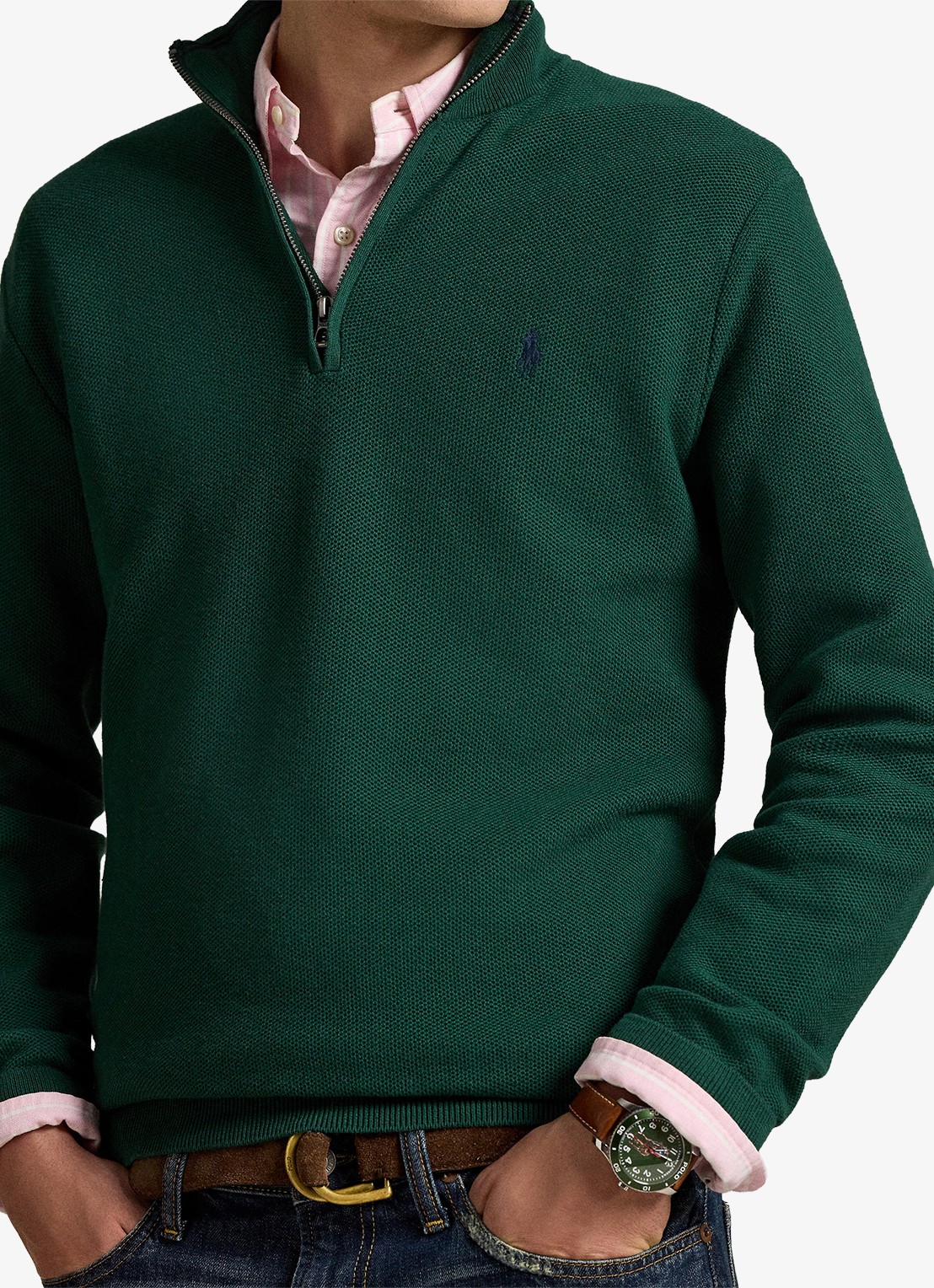 Ralph Lauren Fijngebreide pullover met halve rits en logoborduring - detail 5 groen