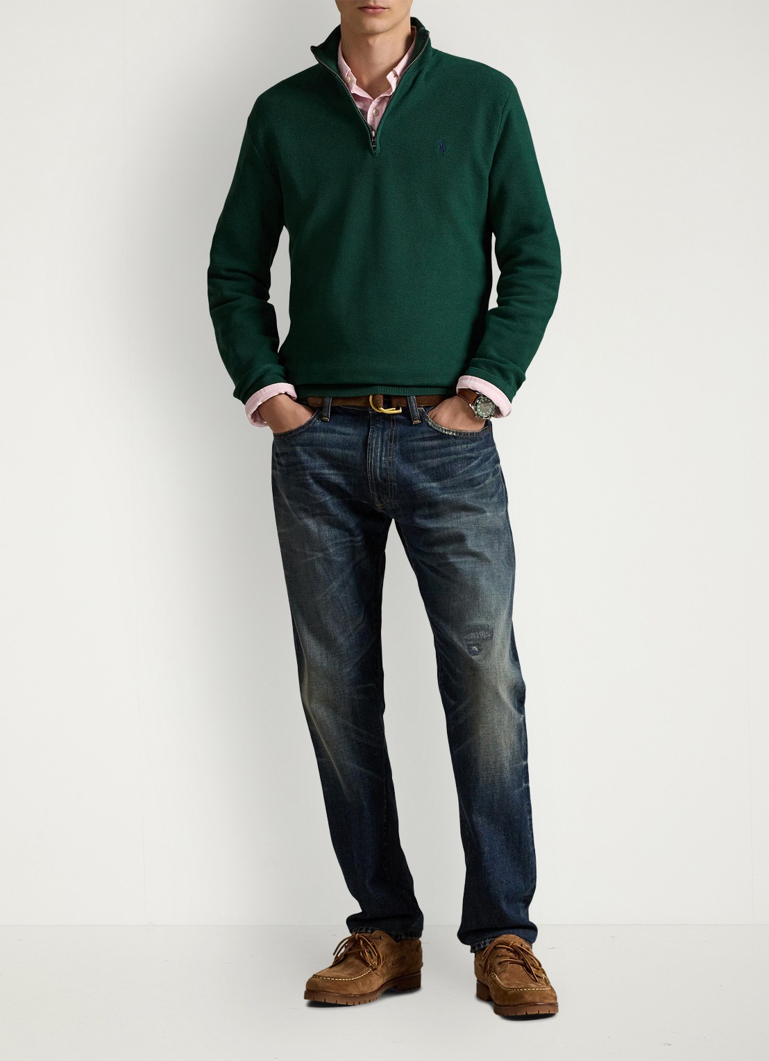 Ralph Lauren Fijngebreide pullover met halve rits en logoborduring - voorkant 3 groen