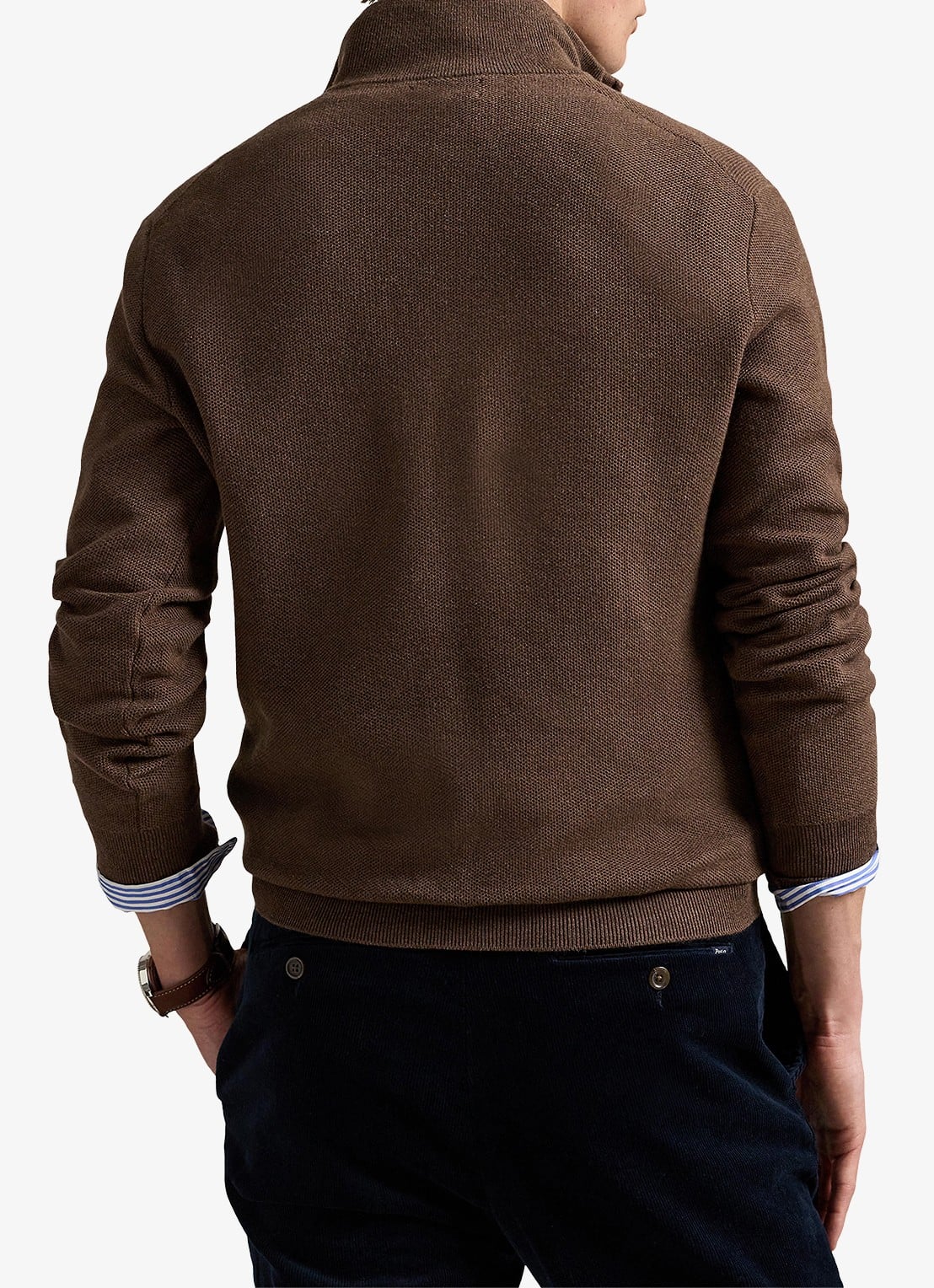 Ralph Lauren Fijngebreide pullover met halve rits en logoborduring - achterkant 5 nutmeg brown heather / bruin
