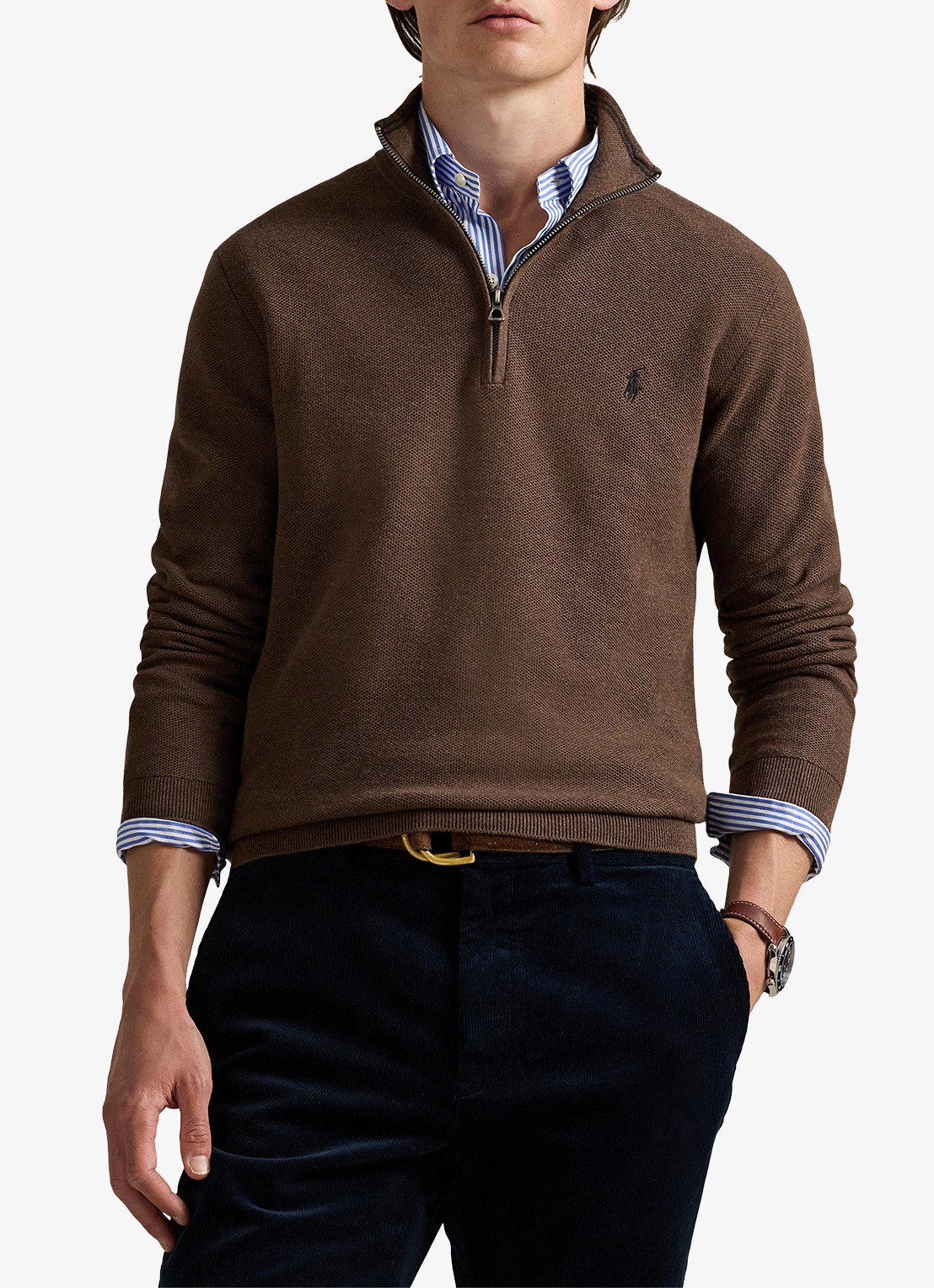 Ralph Lauren Fijngebreide pullover met halve rits en logoborduring - detail 3 nutmeg brown heather / bruin