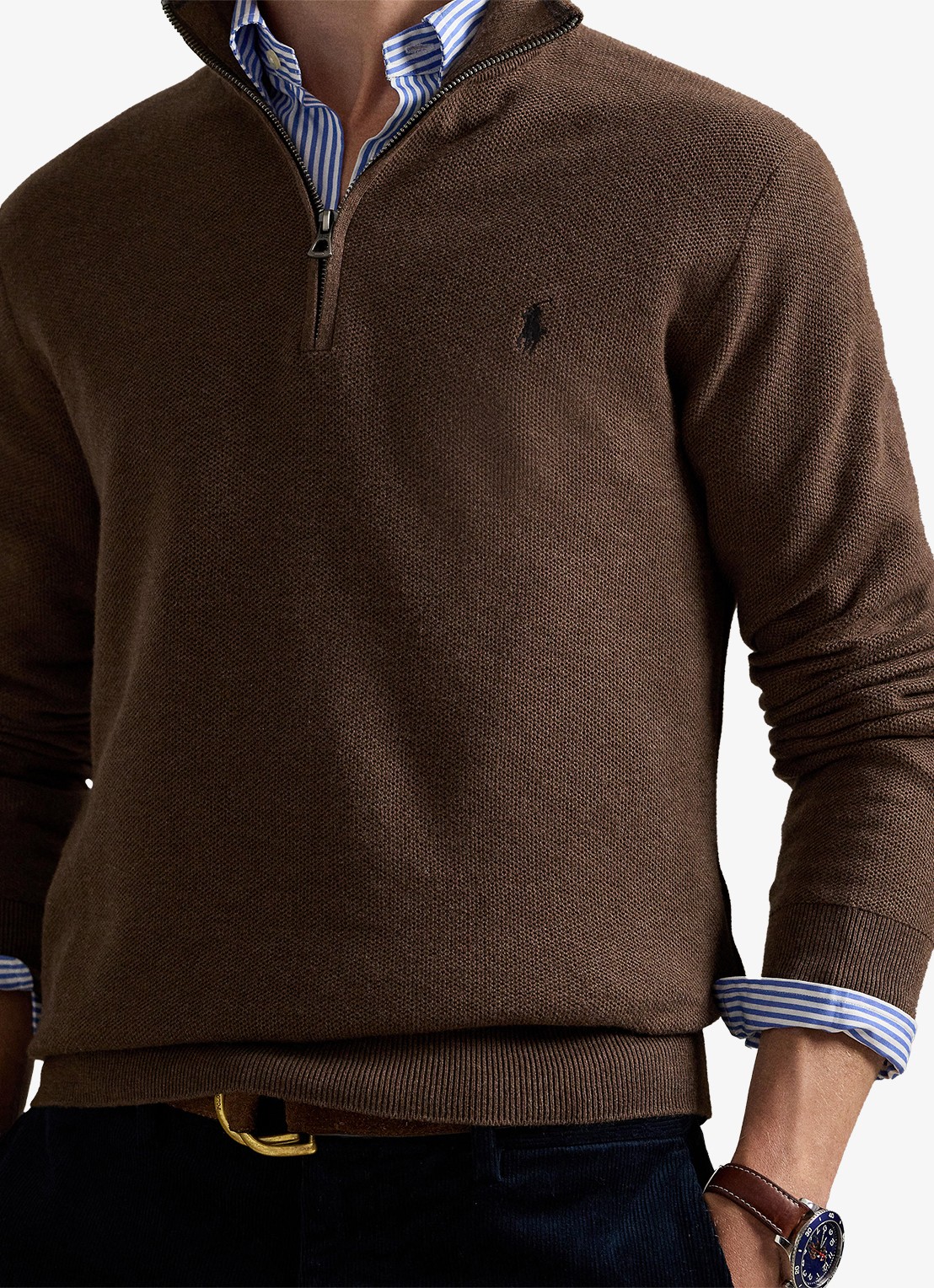 Ralph Lauren Fijngebreide pullover met halve rits en logoborduring - detail 4 nutmeg brown heather / bruin
