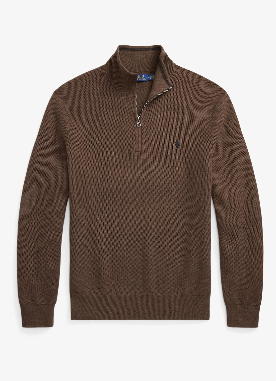 Ralph Lauren Fijngebreide pullover met halve rits en logoborduring - voorkant nutmeg brown heather / bruin