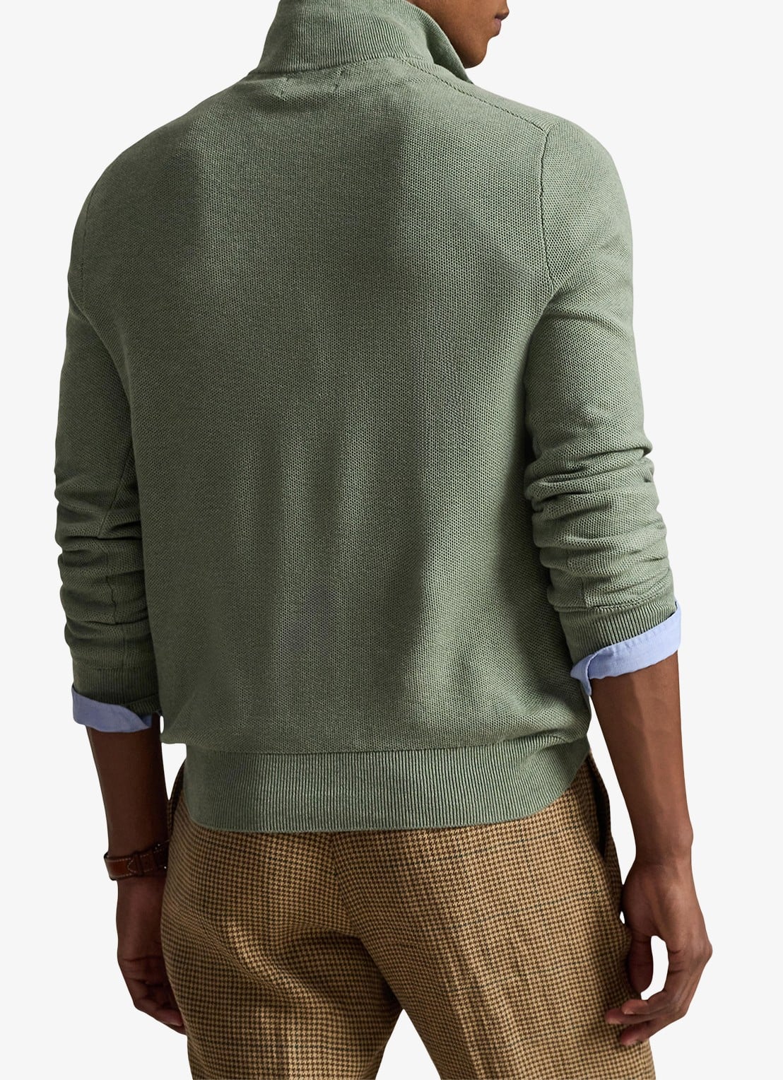 Ralph Lauren Fijngebreide pullover met halve rits en logoborduring - achterkant 3 fern green heather / groen