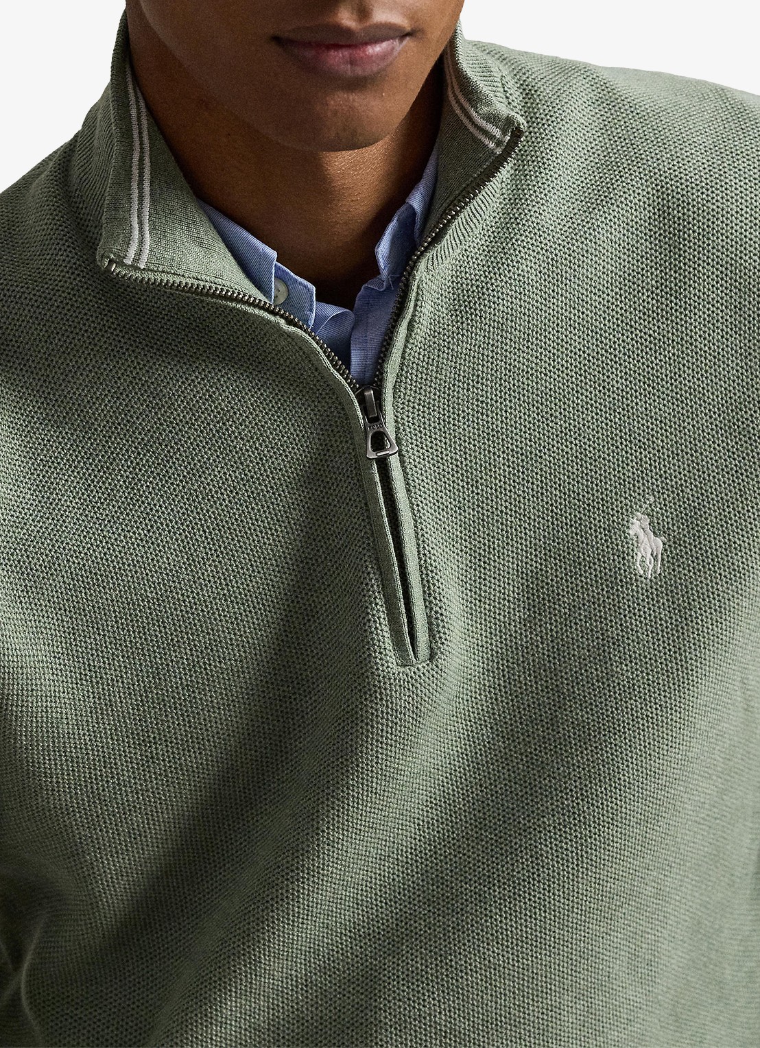 Ralph Lauren Fijngebreide pullover met halve rits en logoborduring - detail 2 fern green heather / groen