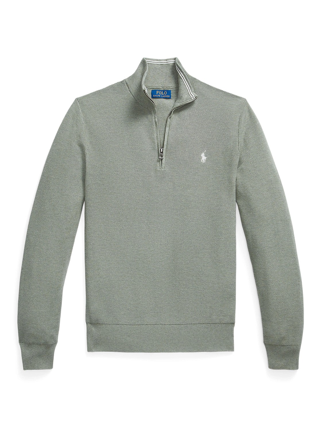 Ralph Lauren Fijngebreide pullover met halve rits en logoborduring - voorkant 4 fern green heather / groen
