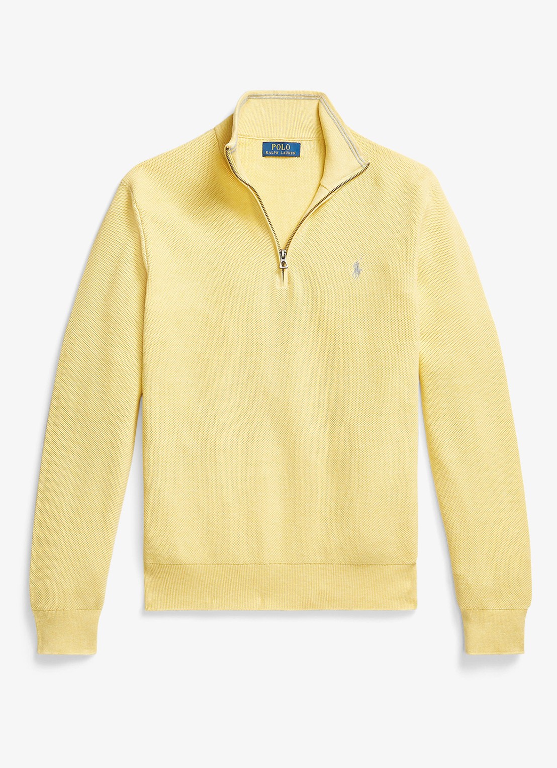 Ralph Lauren Fijngebreide pullover met halve rits en logoborduring - voorkant soft yellow heather