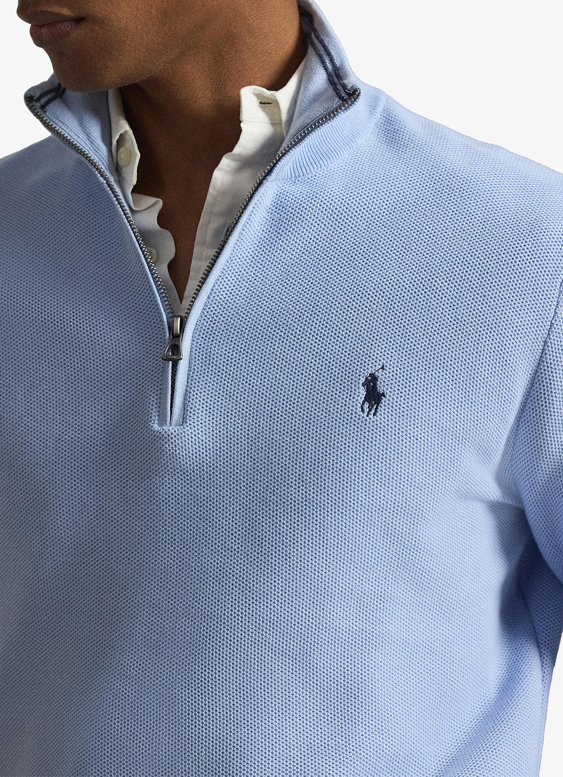 Ralph Lauren Fijngebreide pullover met halve rits en logoborduring - detail 3 office blue