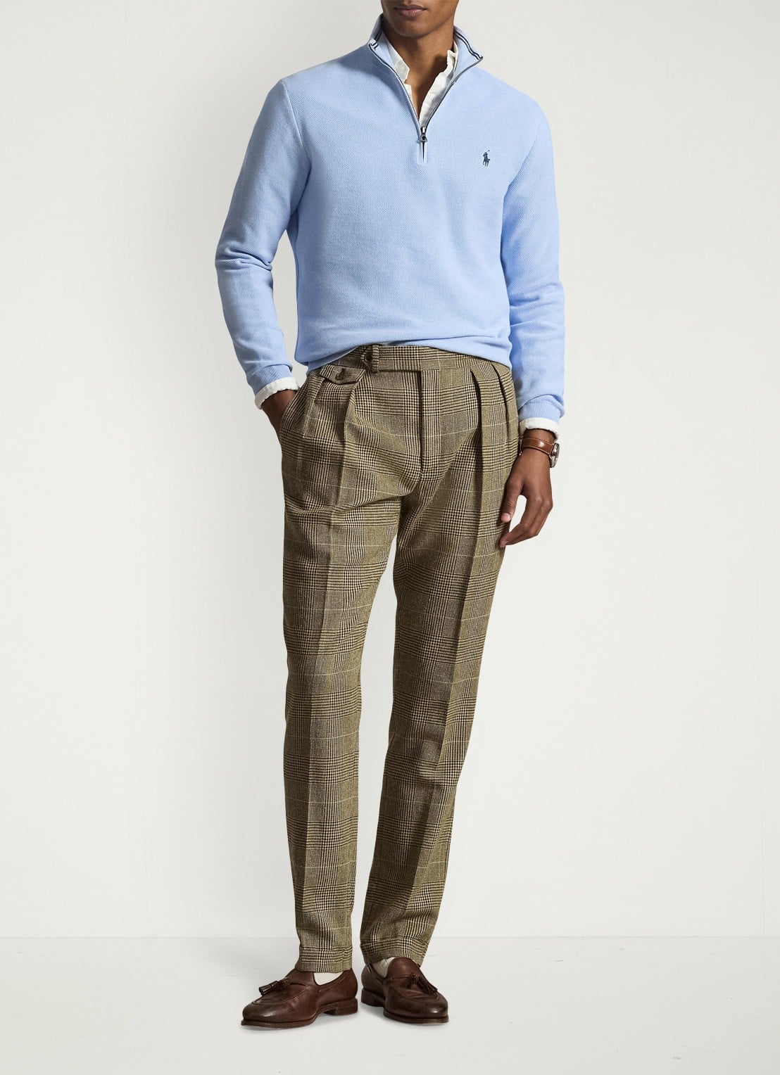 Ralph Lauren Fijngebreide pullover met halve rits en logoborduring - voorkant 5 office blue