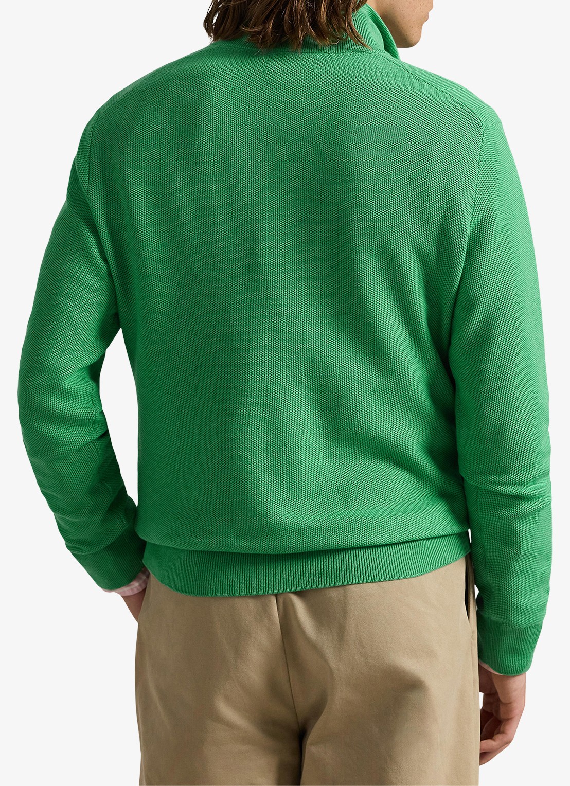 Ralph Lauren Fijngebreide pullover met halve rits en logoborduring - achterkant palm green heather