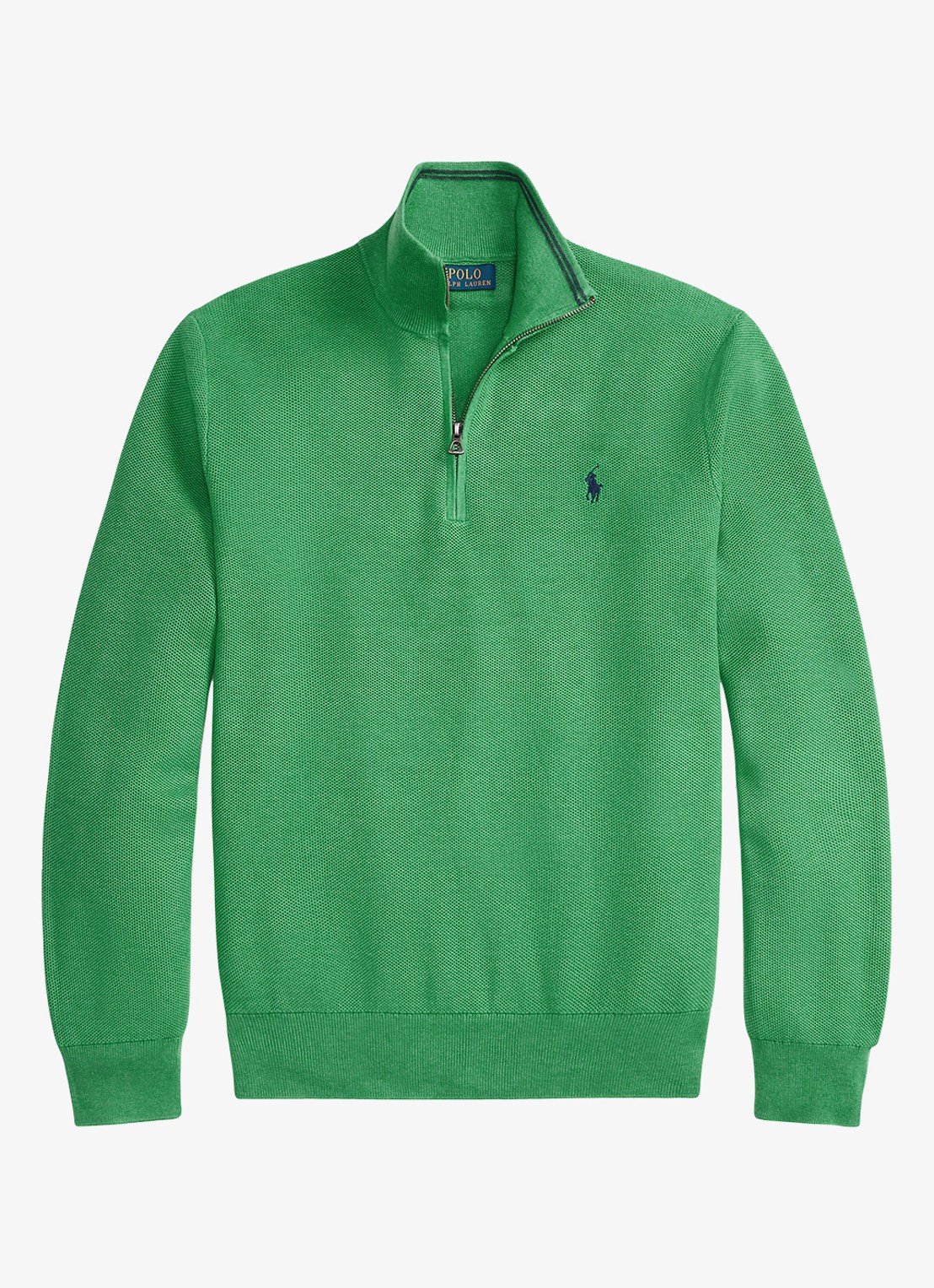 Ralph Lauren Fijngebreide pullover met halve rits en logoborduring - voorkant 2 palm green heather