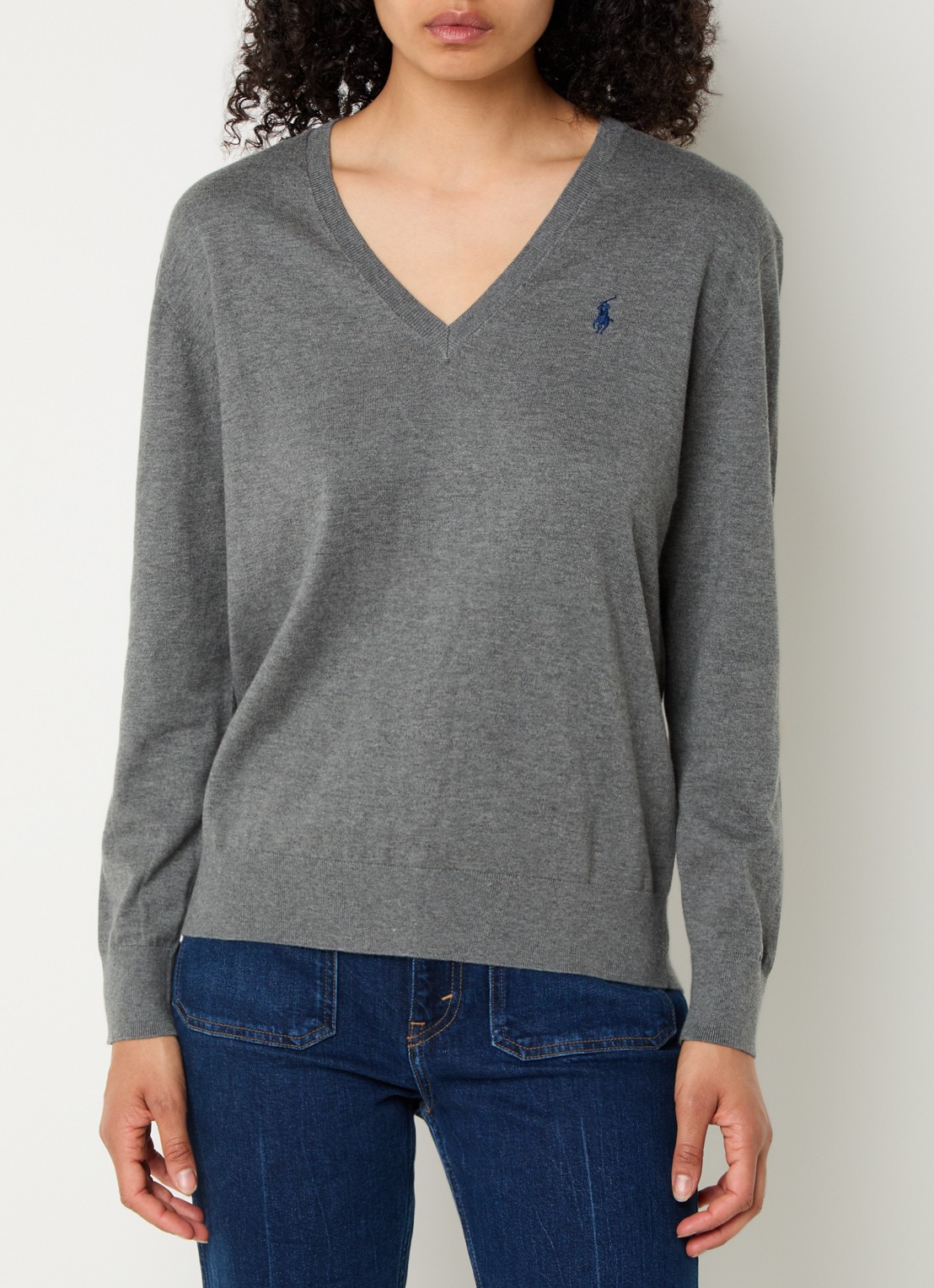 Ralph Lauren Fijngebreide pullover met logoborduring - detail grijs