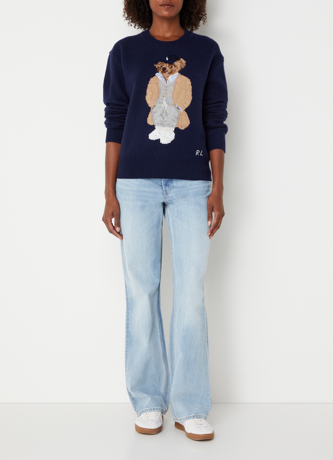 Ralph Lauren Fijngebreide pullover met logoborduring - voorkant 3 donkerblauw