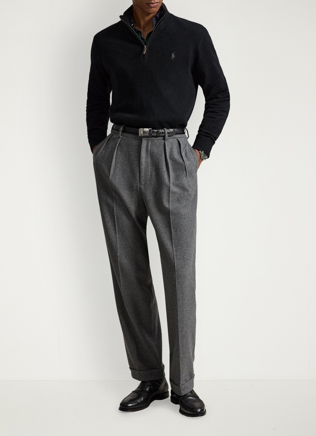 Ralph Lauren Fijngebreide pullover van wol met halve rits - detail zwart
