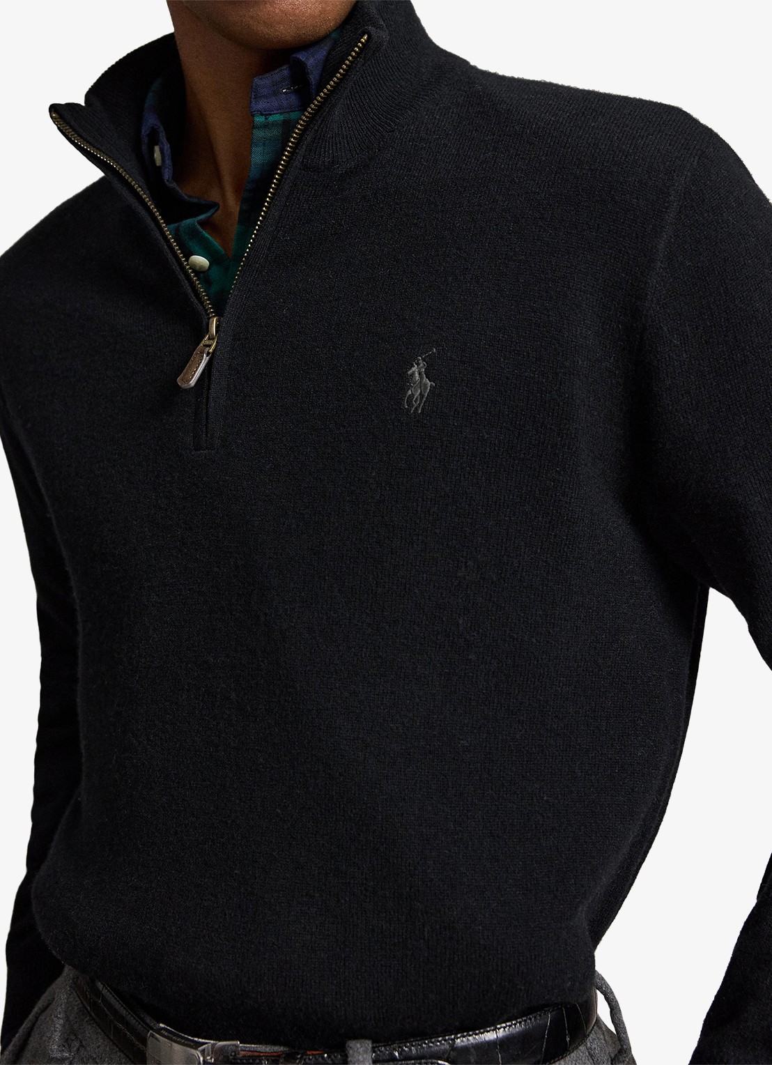 Ralph Lauren Fijngebreide pullover van wol met halve rits - detail 2 zwart