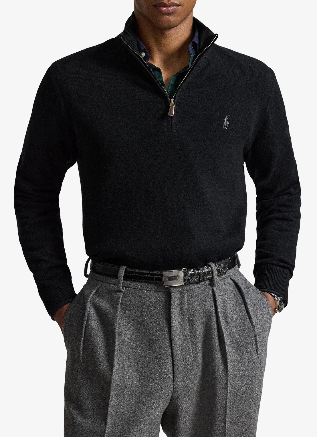 Ralph Lauren Fijngebreide pullover van wol met halve rits - voorkant 5 zwart