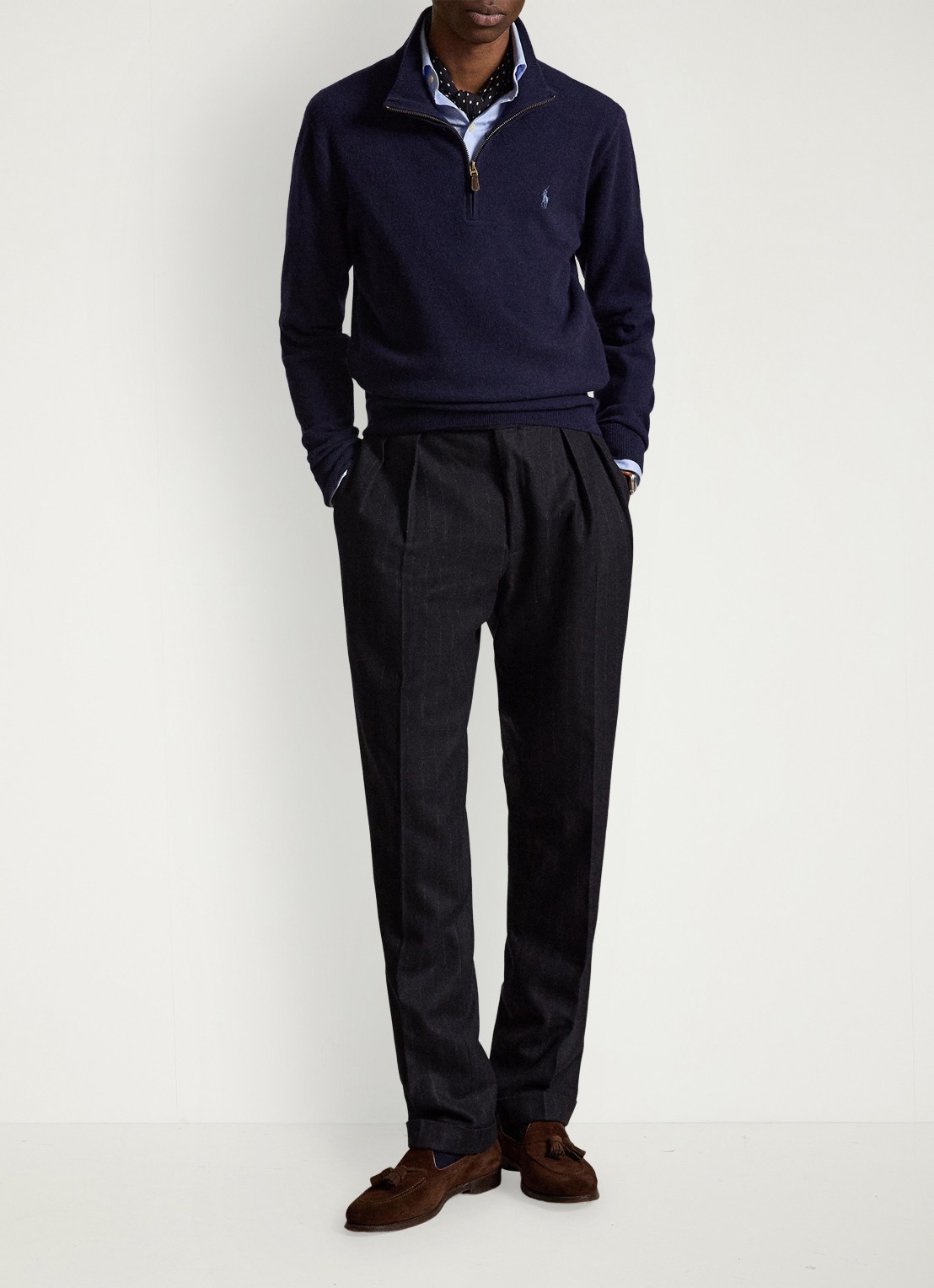 Ralph Lauren Fijngebreide pullover van wol met halve rits - detail 4 hunter navy / donkerblauw