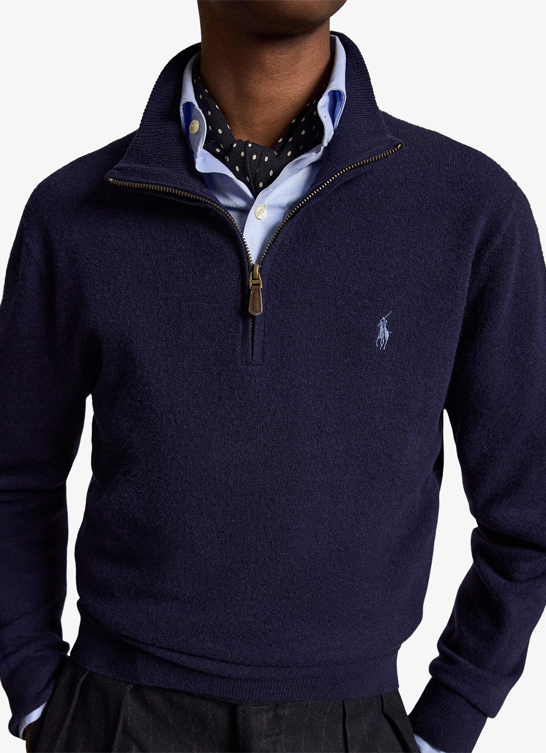 Ralph Lauren Fijngebreide pullover van wol met halve rits - detail 5 hunter navy / donkerblauw